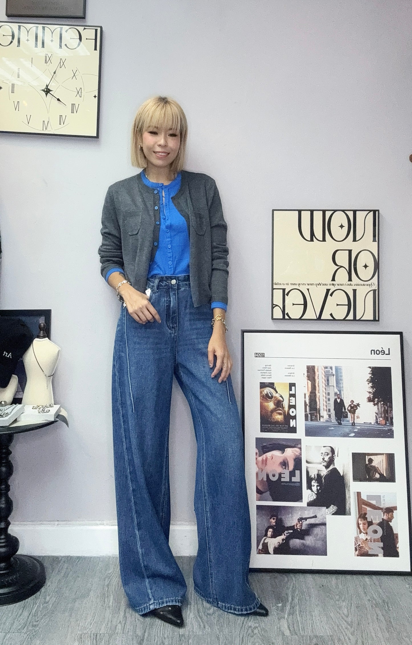 Fake two piece long sleeves cardigan