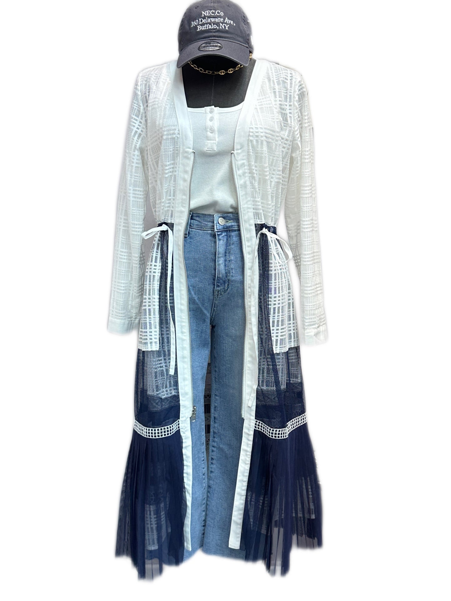 Two ways eyelet one piece jacket