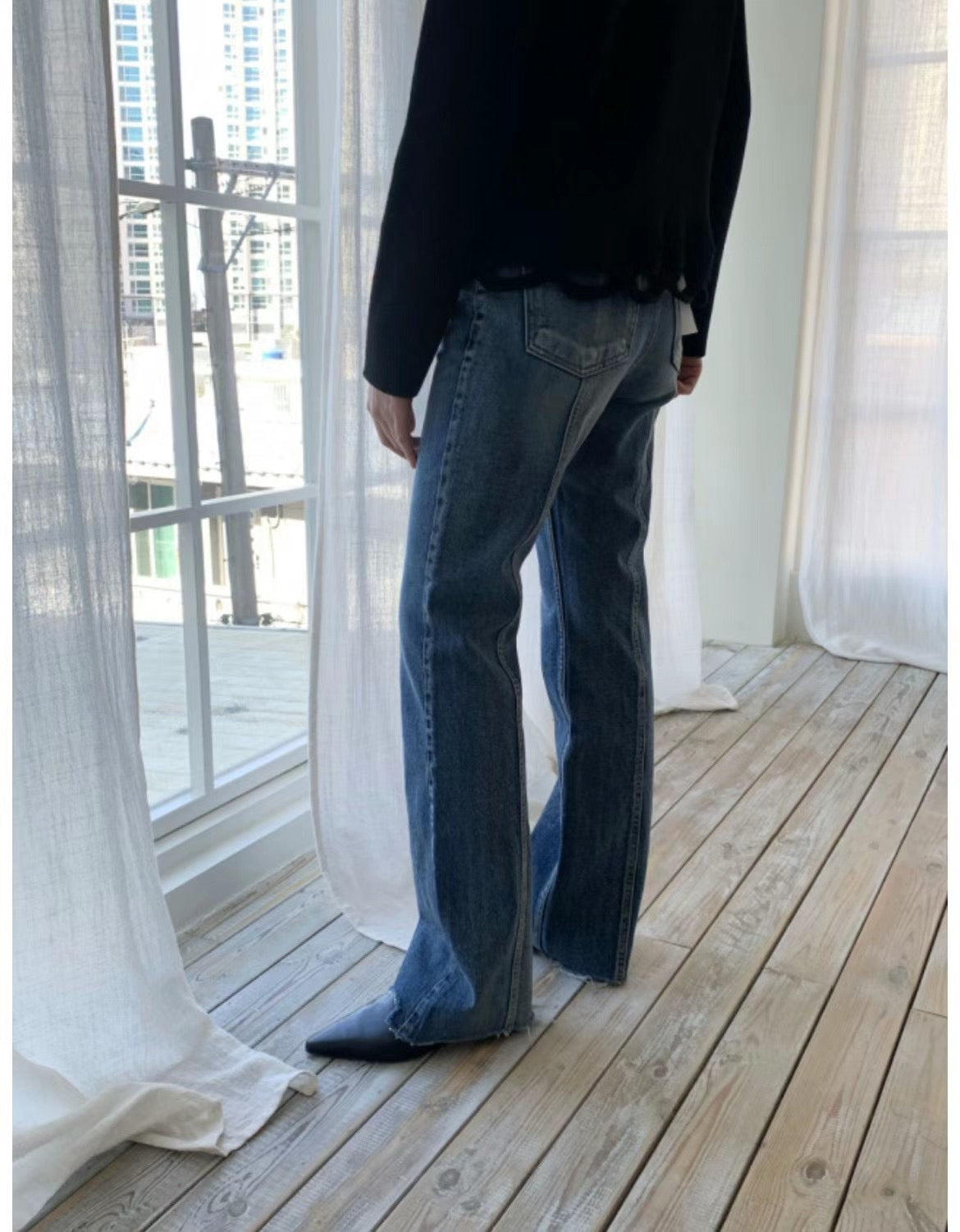 (-40%)Midi waisted slim jeans