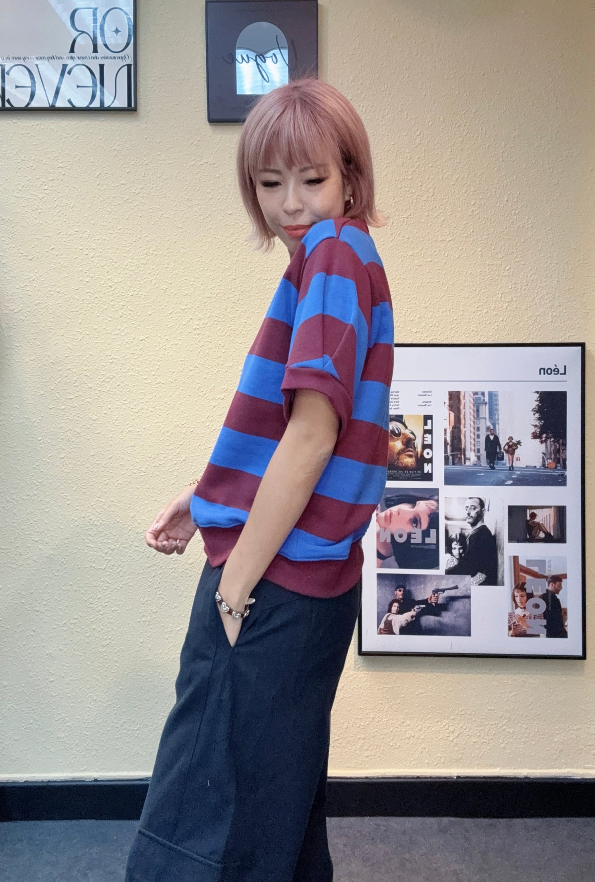 2 tone striped v neck top