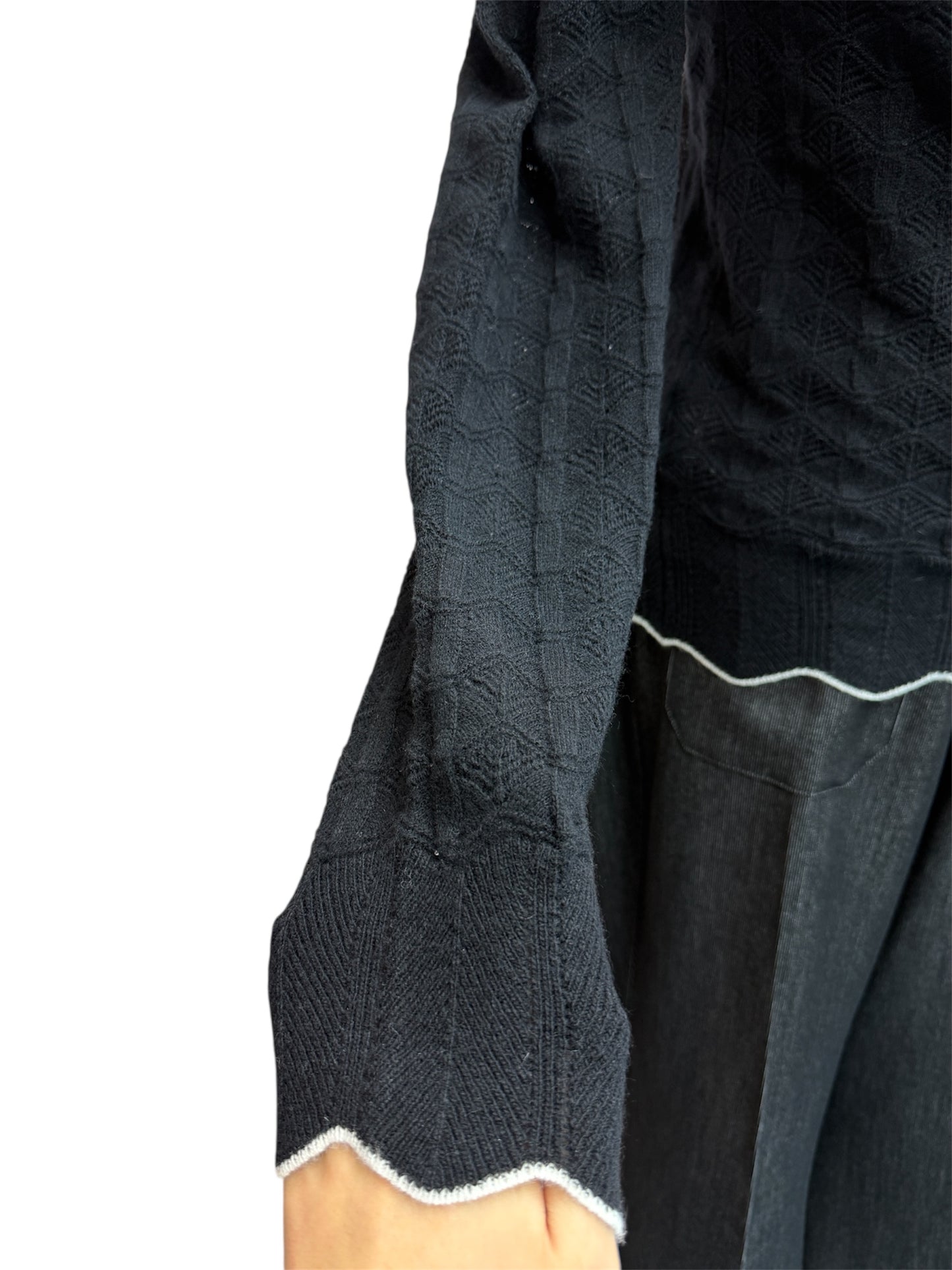 Stand collar eyelet wool knit top #00037