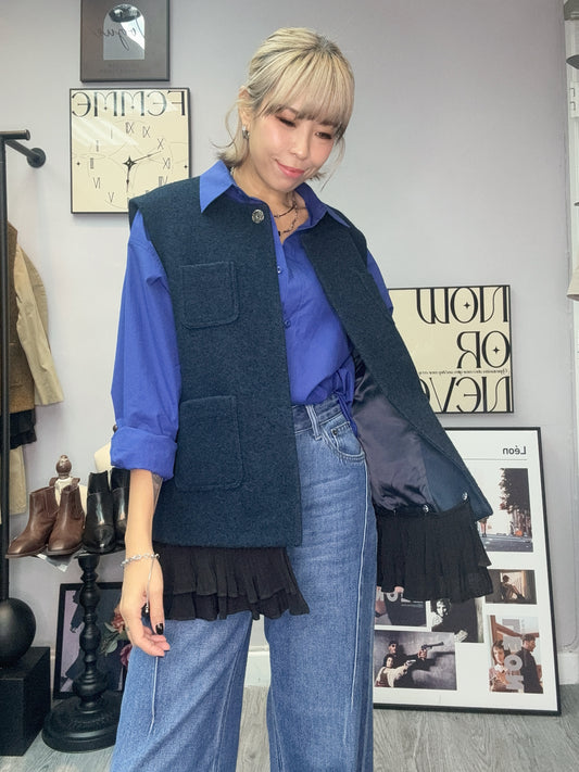Pleated hem vest wool jacket