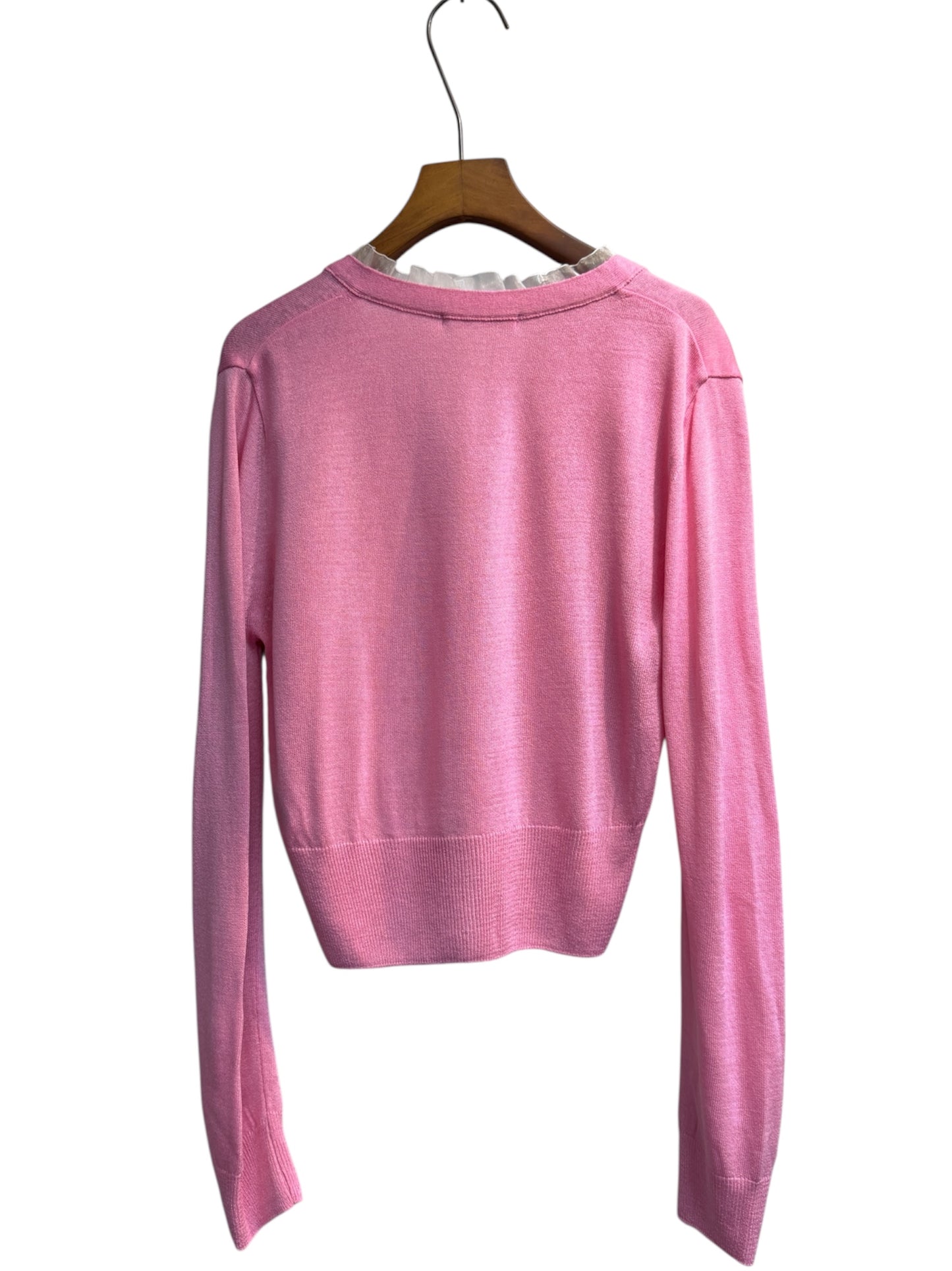 Ruffle v neck pearl buttons cardigan #00323