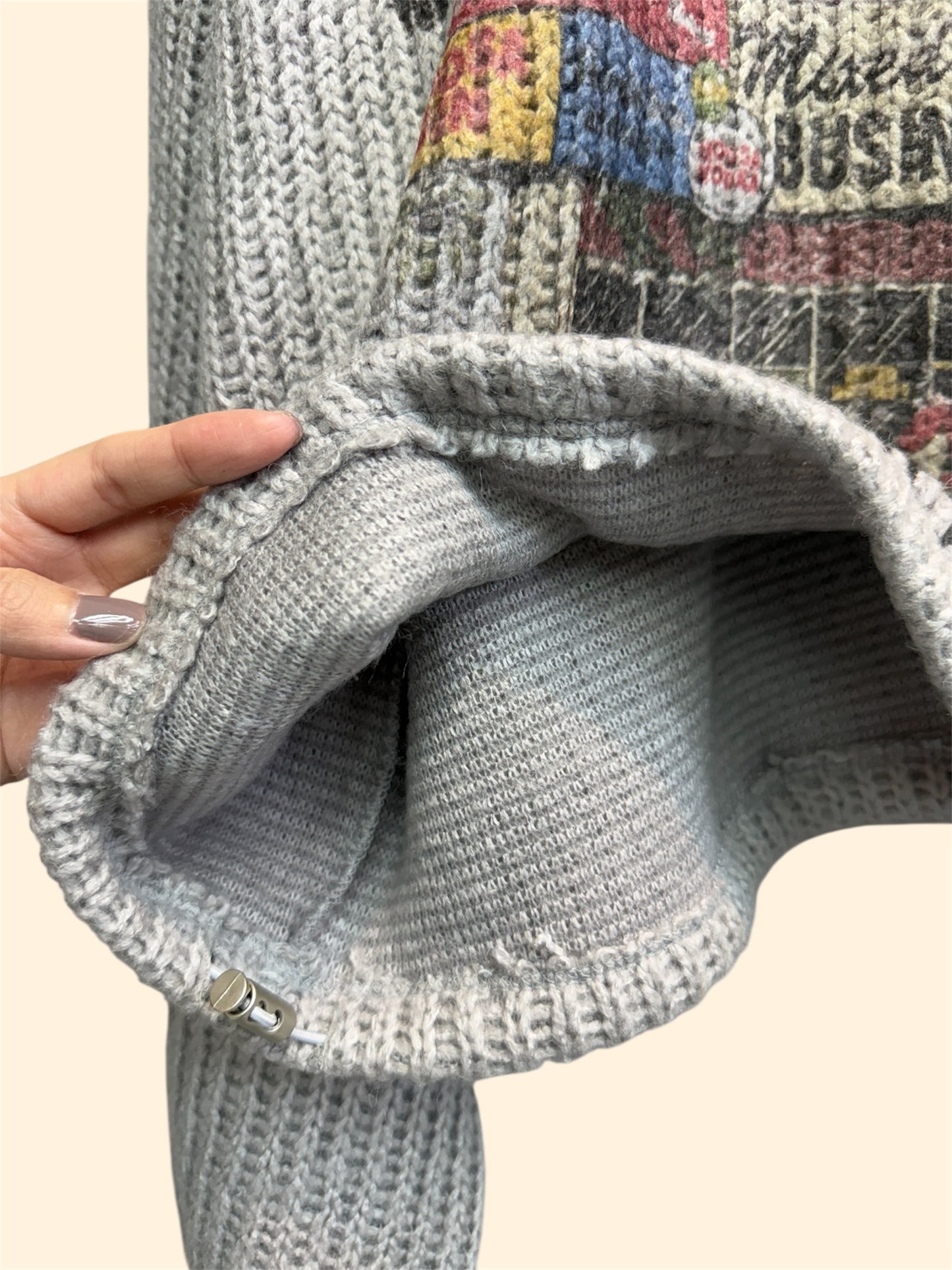 Stand collar printed wool knit top #00024