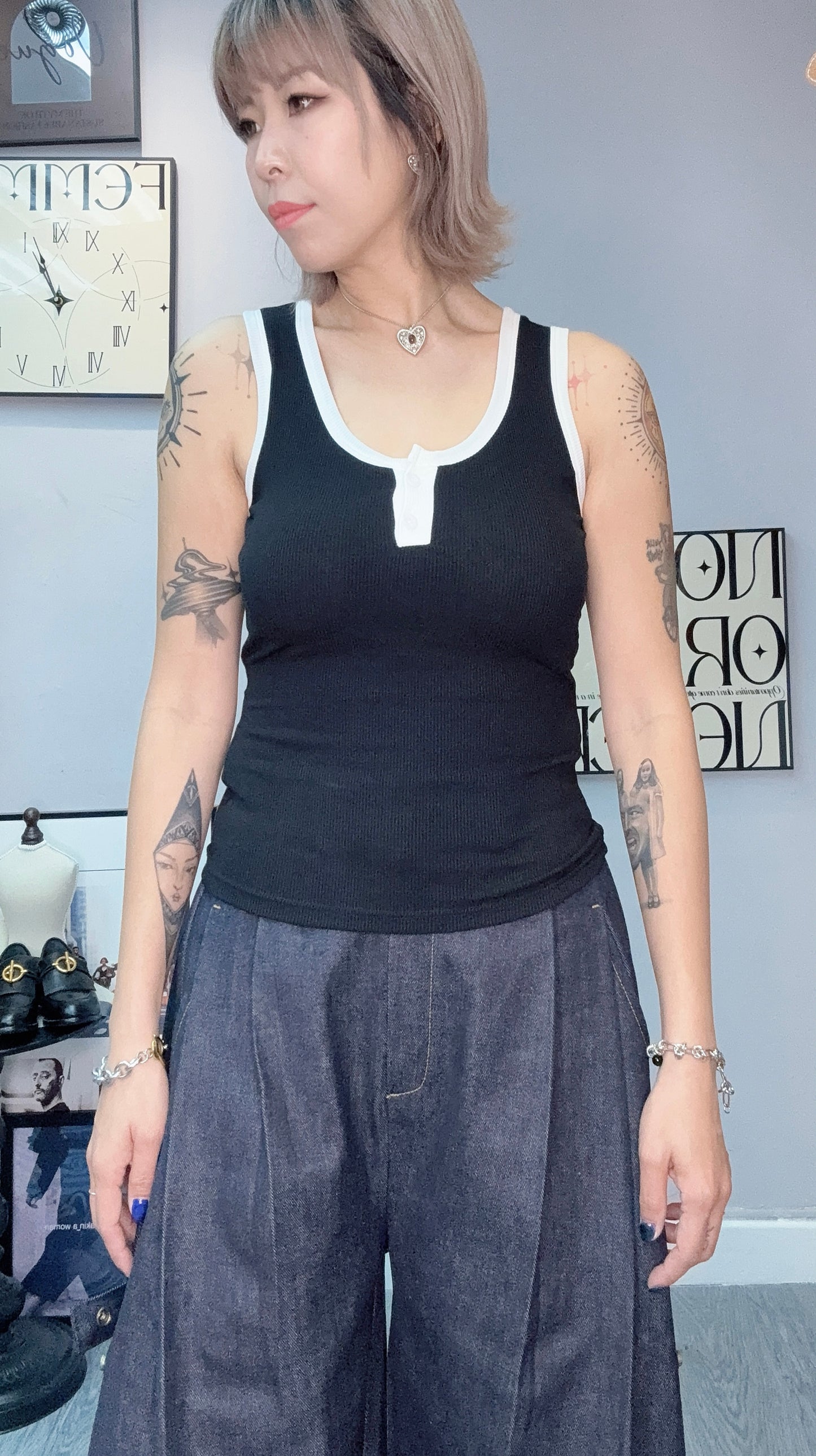 (🏷️-30%)Two buttons rib vest bra top #00433