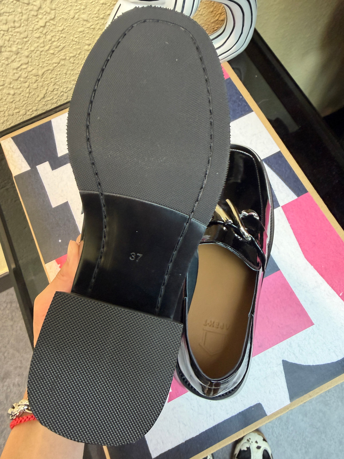 Chain patent leather loafers