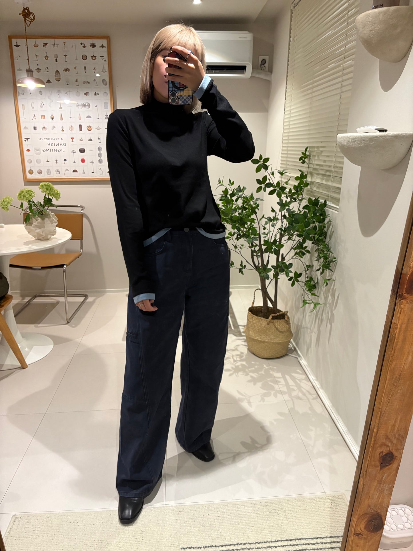 Stand collar fake two piece tee #00004