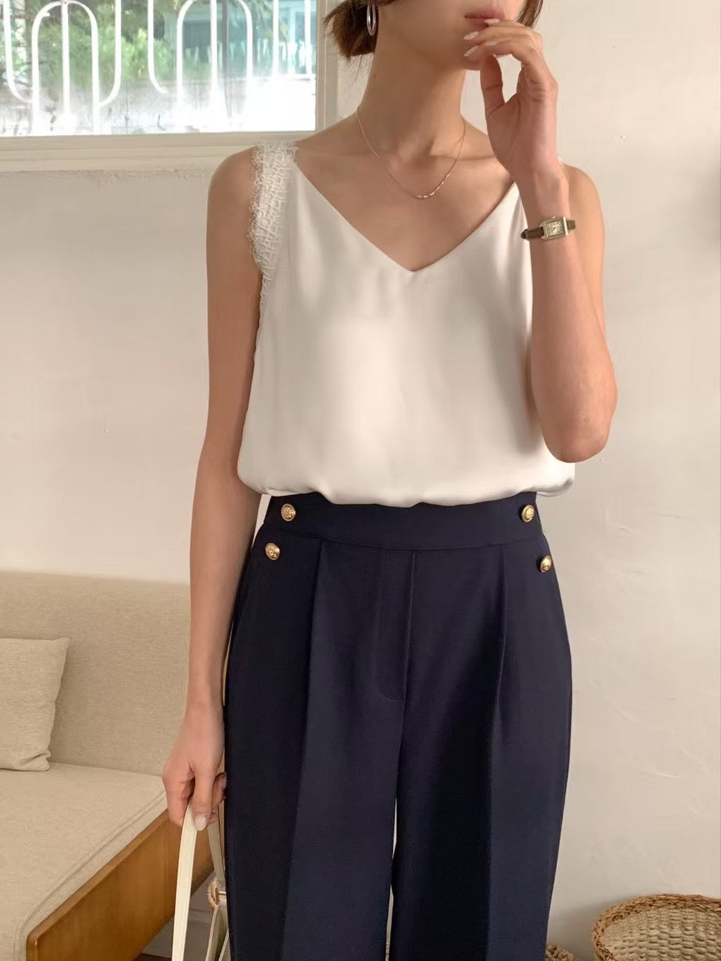 (-20%off)Silk laced tank top