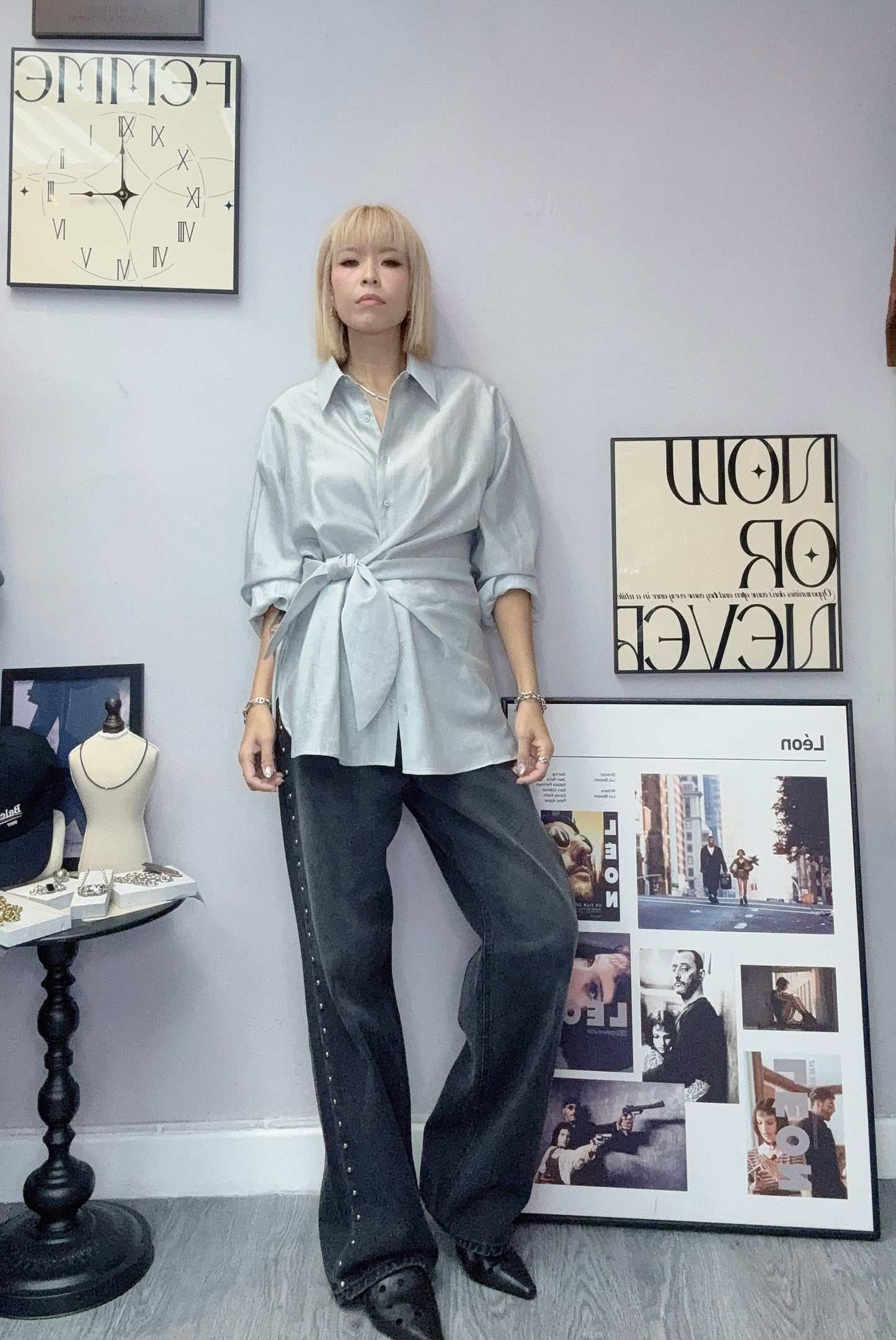 Silk tie shirt