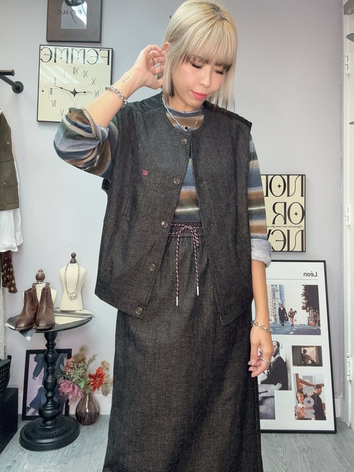 Washing denim cotton skirt set