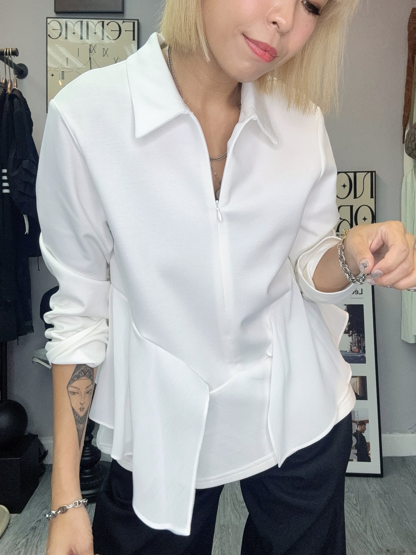 Two tone long sleeves top