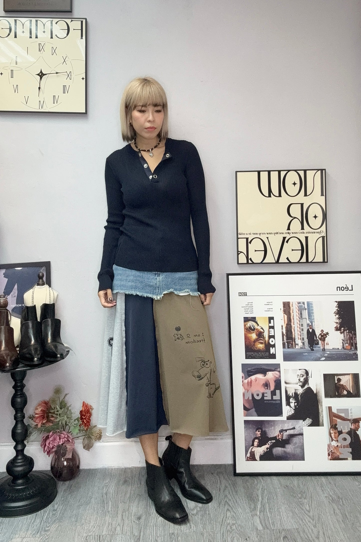 Silver button rib knit top