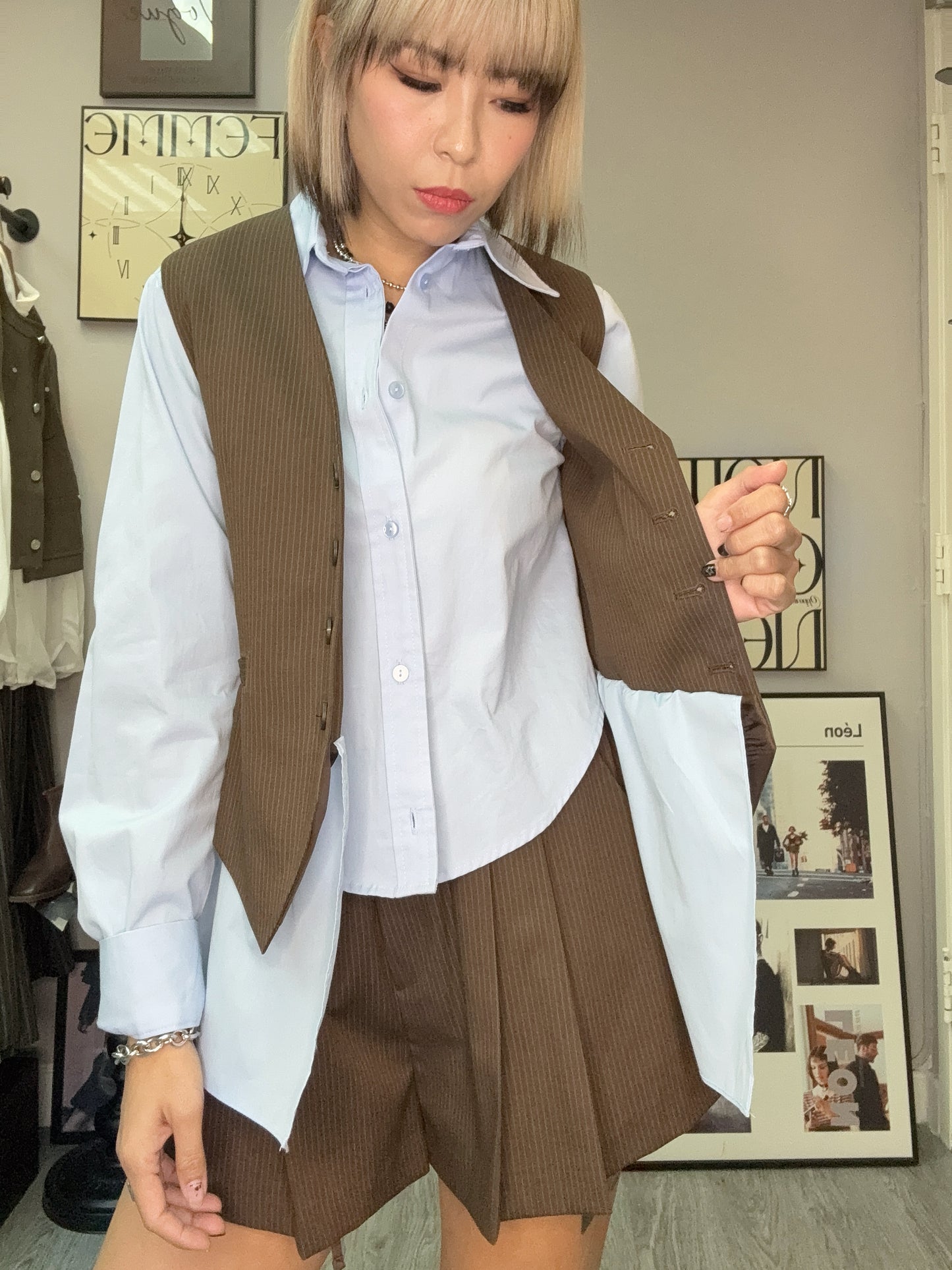 Stripe  X shirt vest blazer