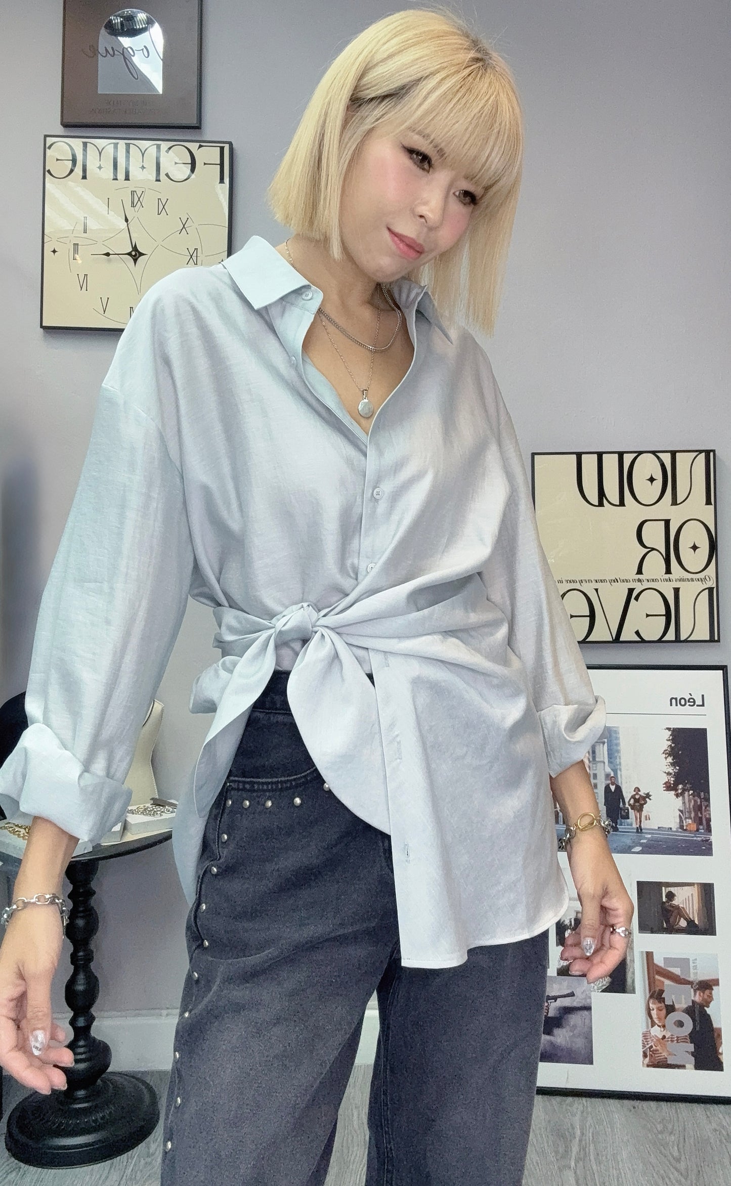 Silk tie shirt