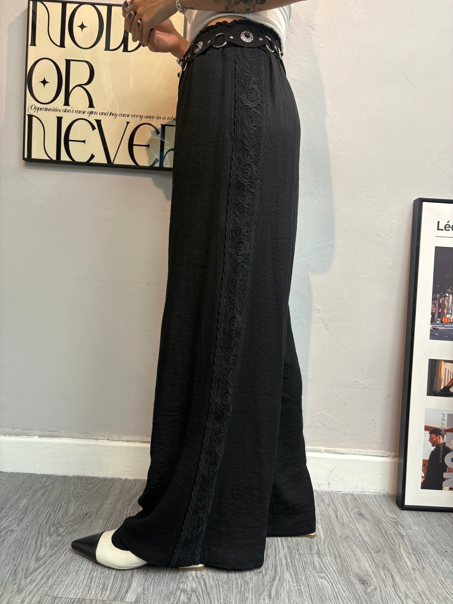 Side embroidery pants #00766