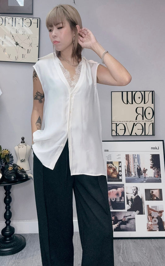 (-20% Off)Lace Neck Chiffon Blouse