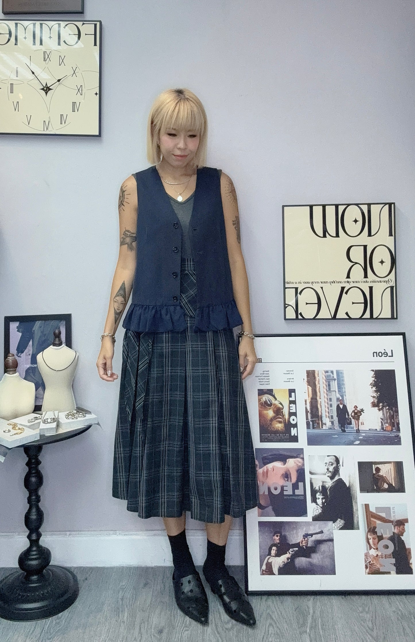 Ruff chiffon hem vest jacket