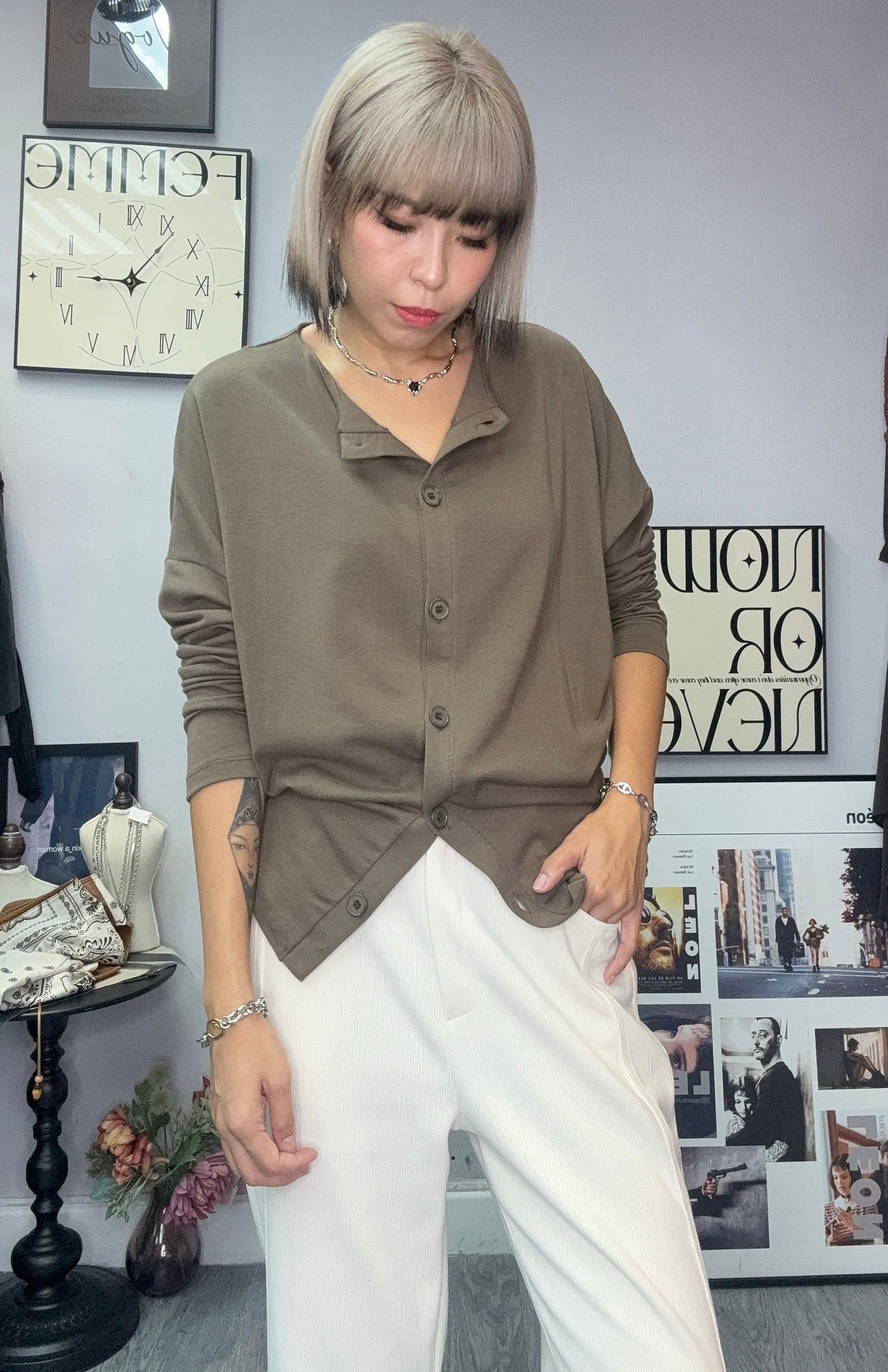 Front button cotton cardigan