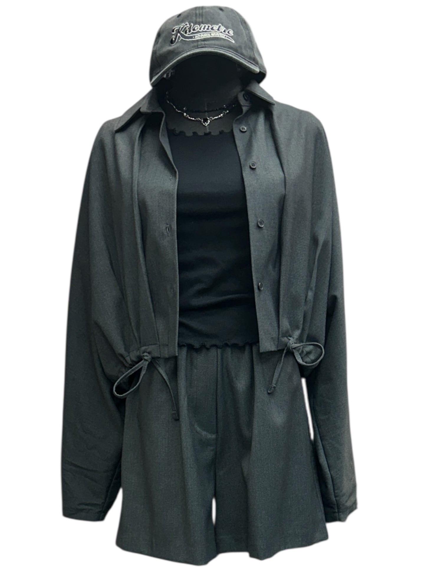 (-30% off)Batwing sleeve jacket X shorts set
