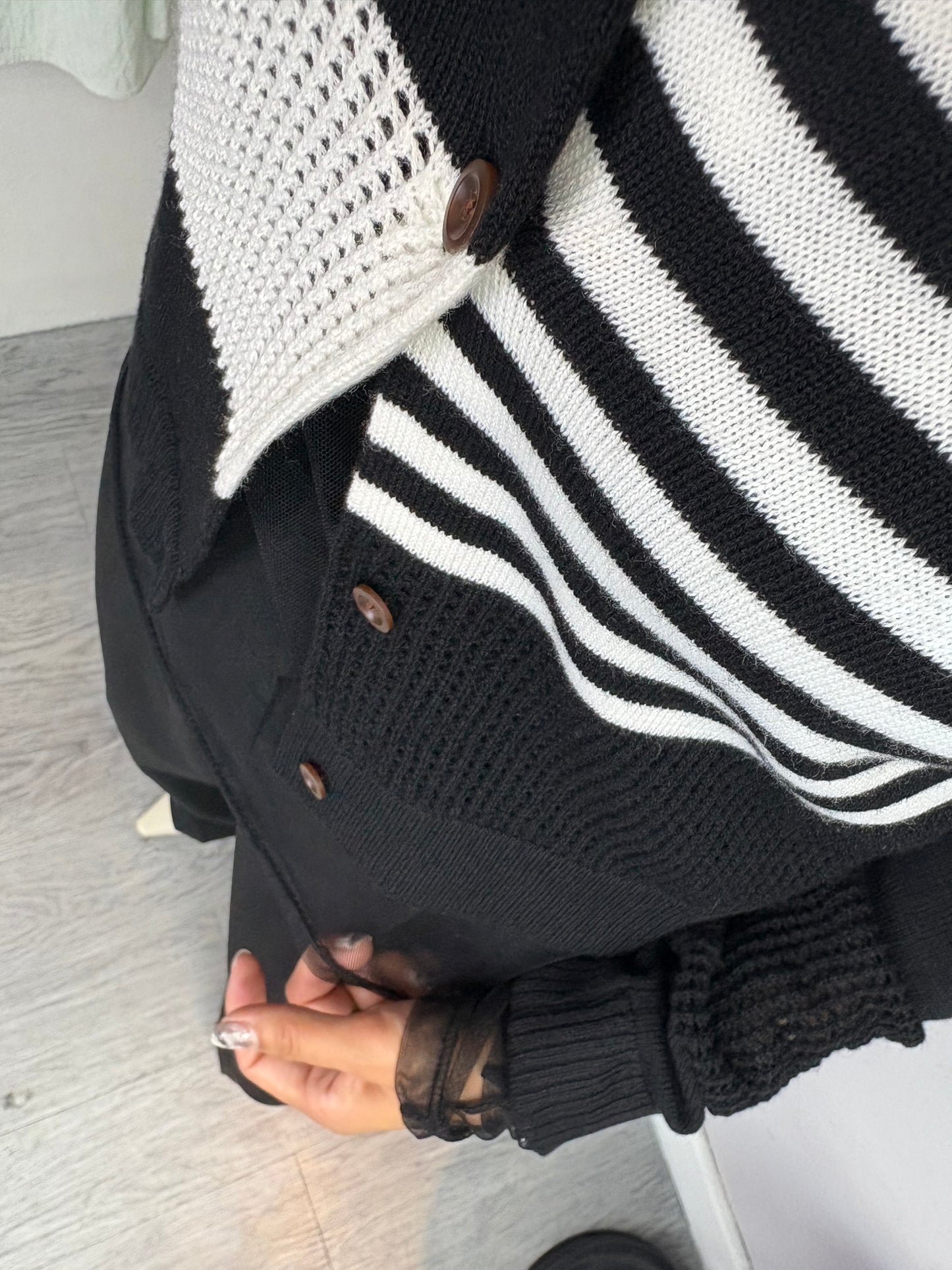 Black and white knit cardigan