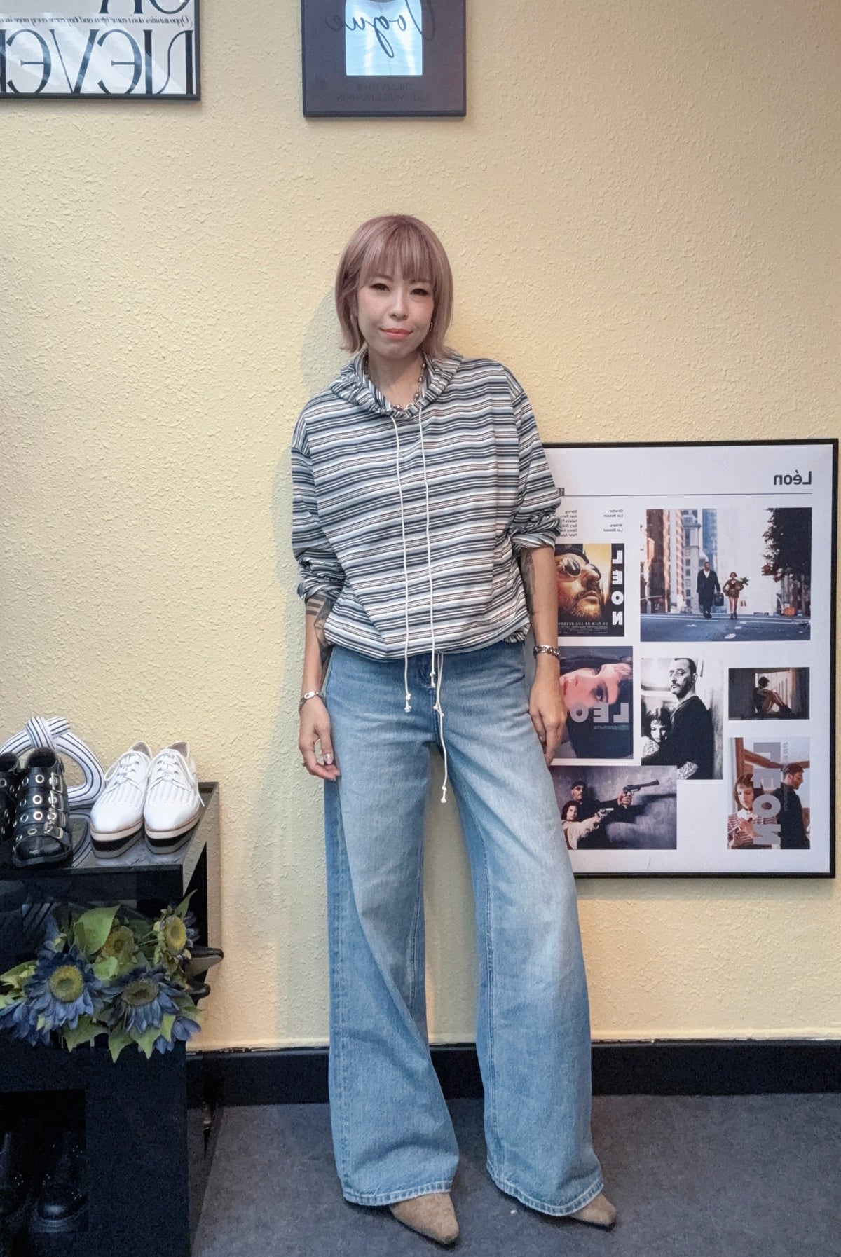 With hat striped top #00910