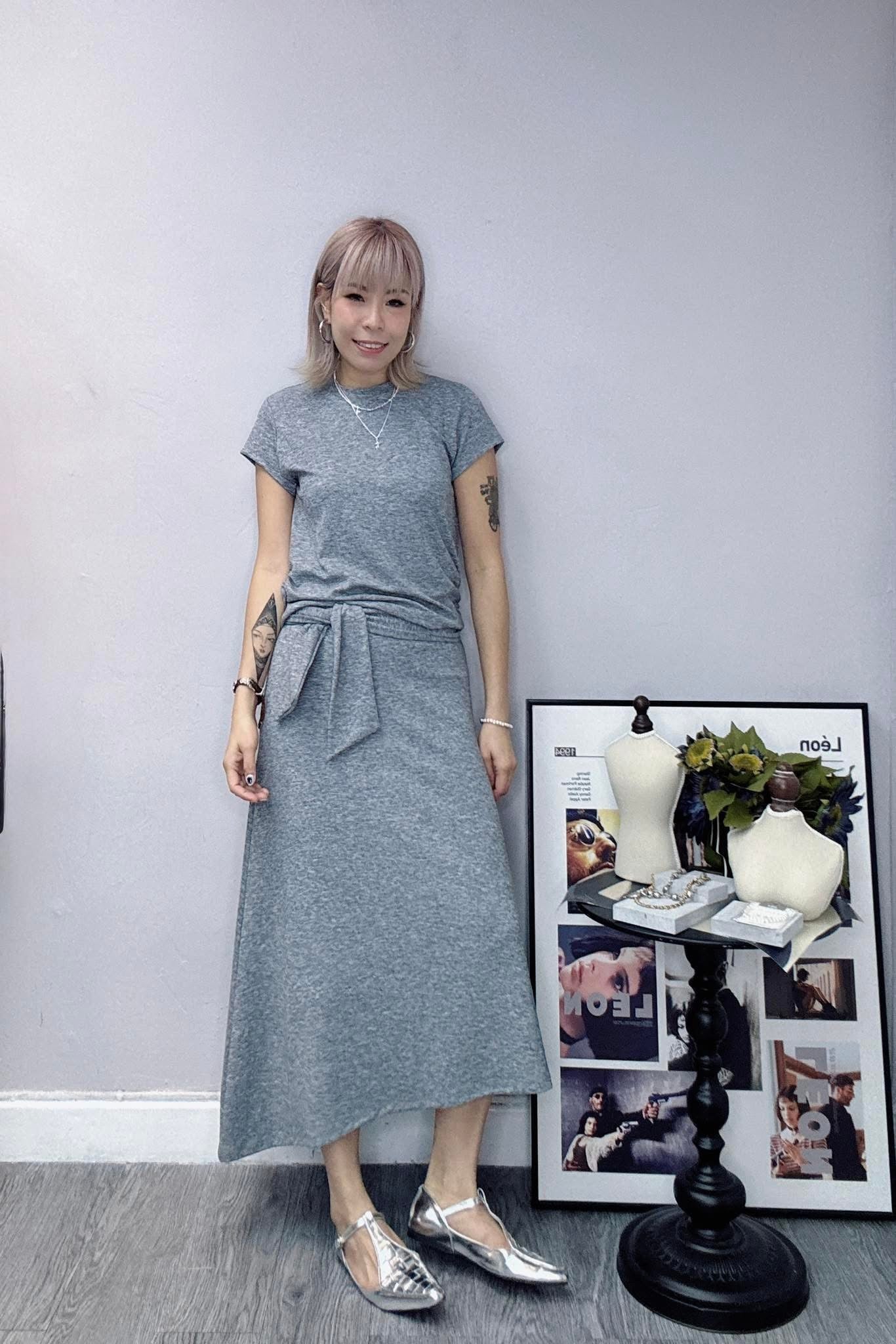 Side pleated spandex tee #00698