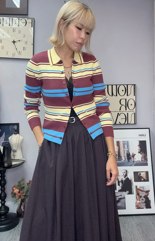 Striped fine knit cardigan