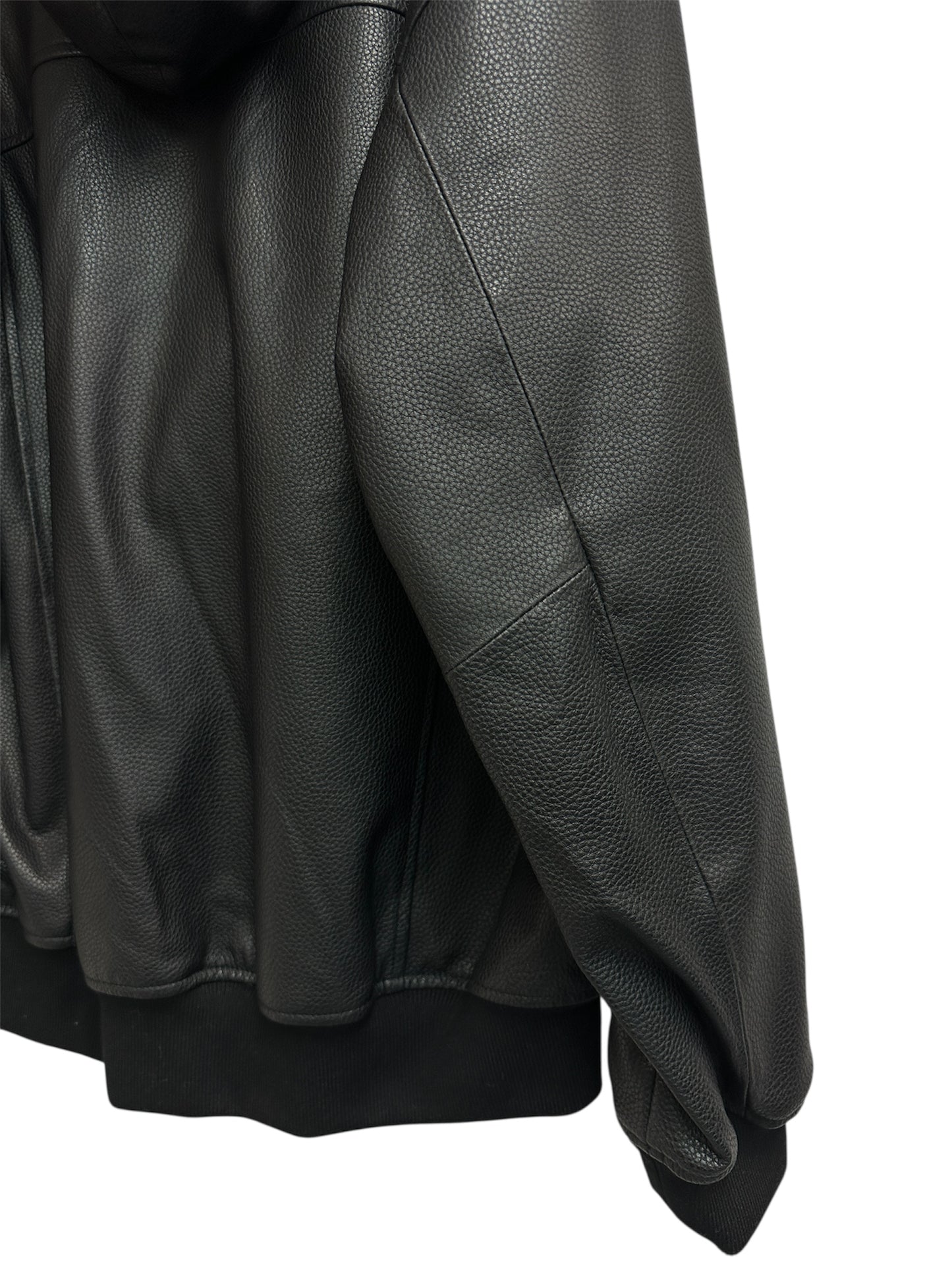 With hat leather jacket