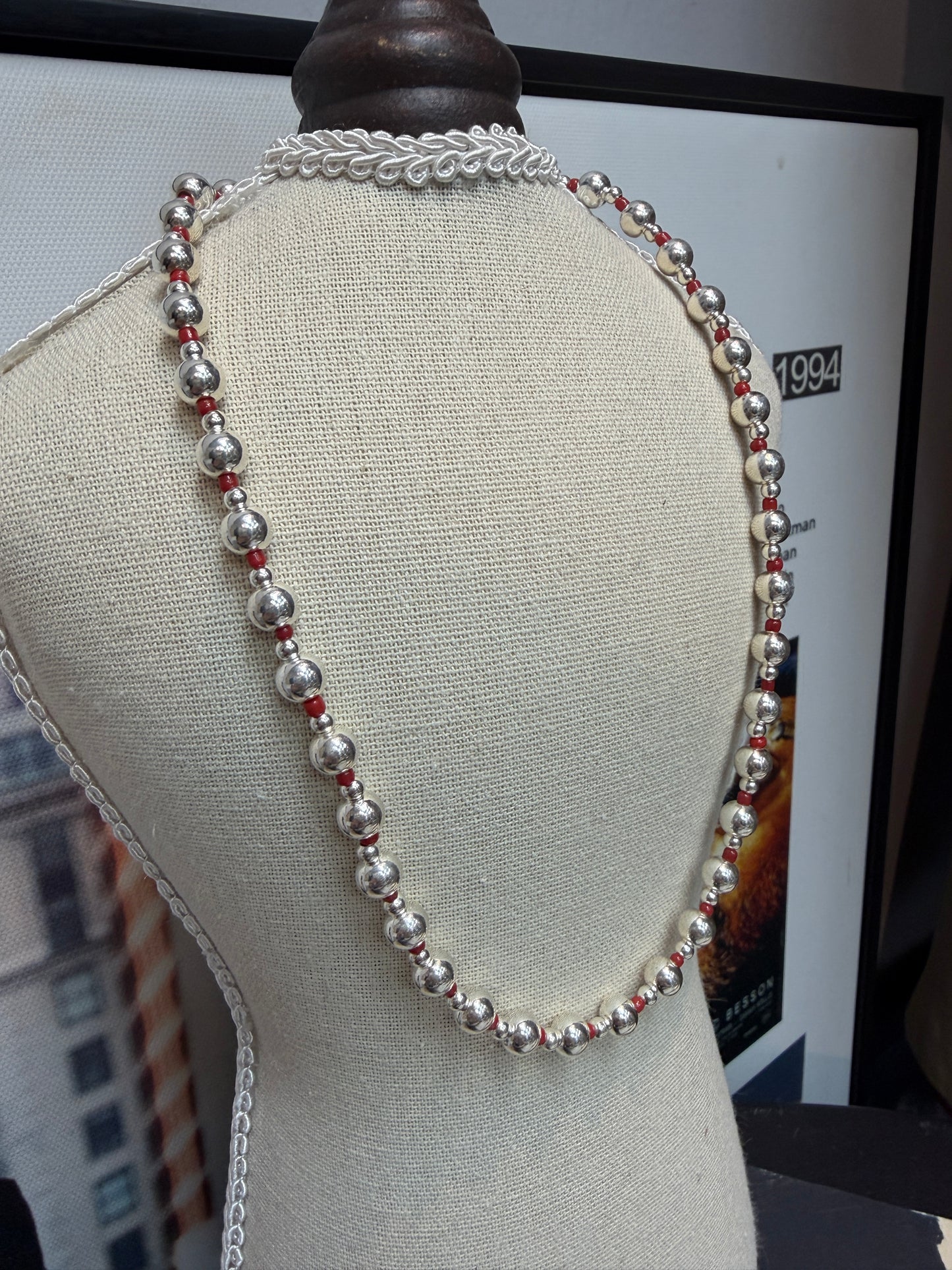 Red beads 925 silver necklace