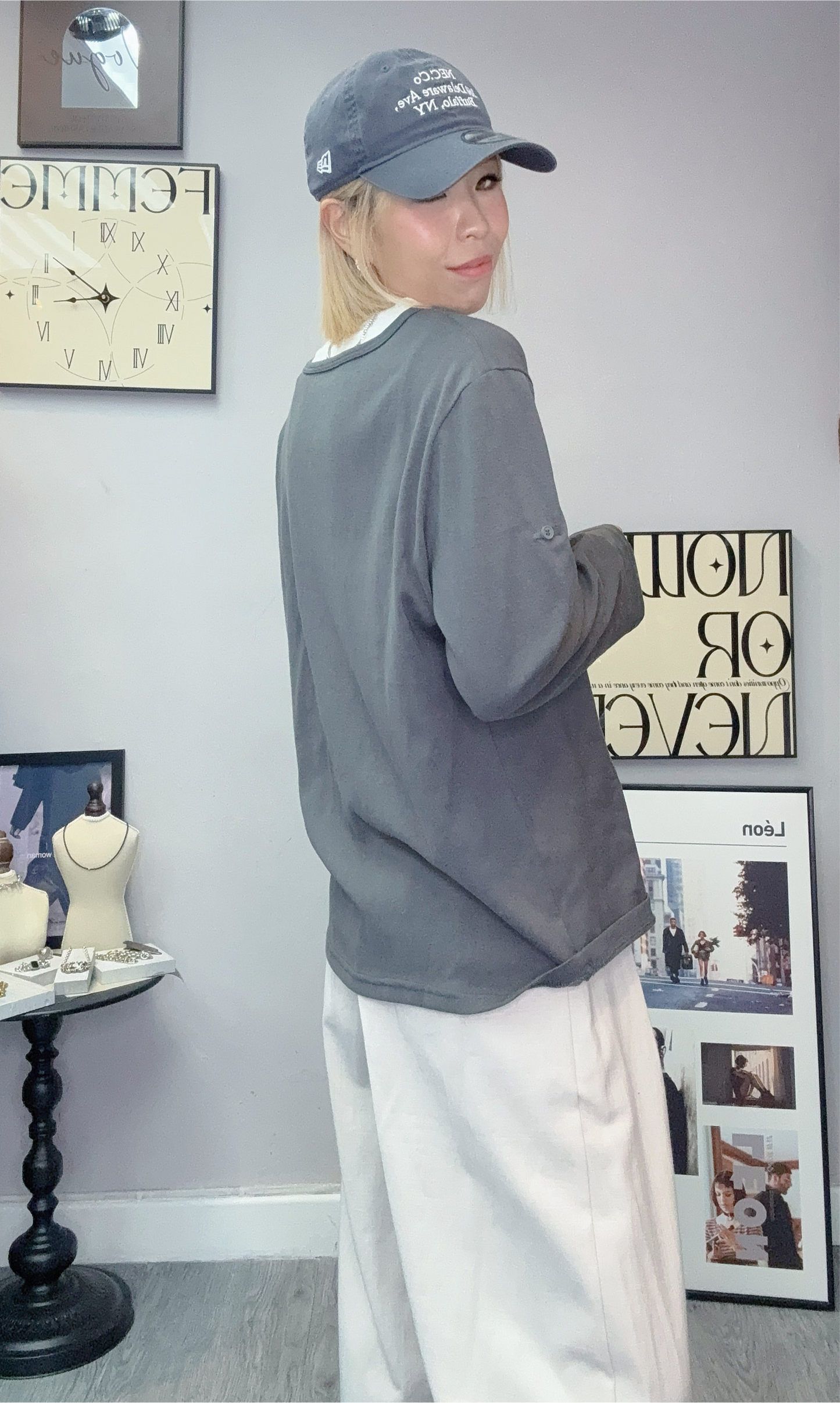 Fake two pieces long sleeves cotton tee