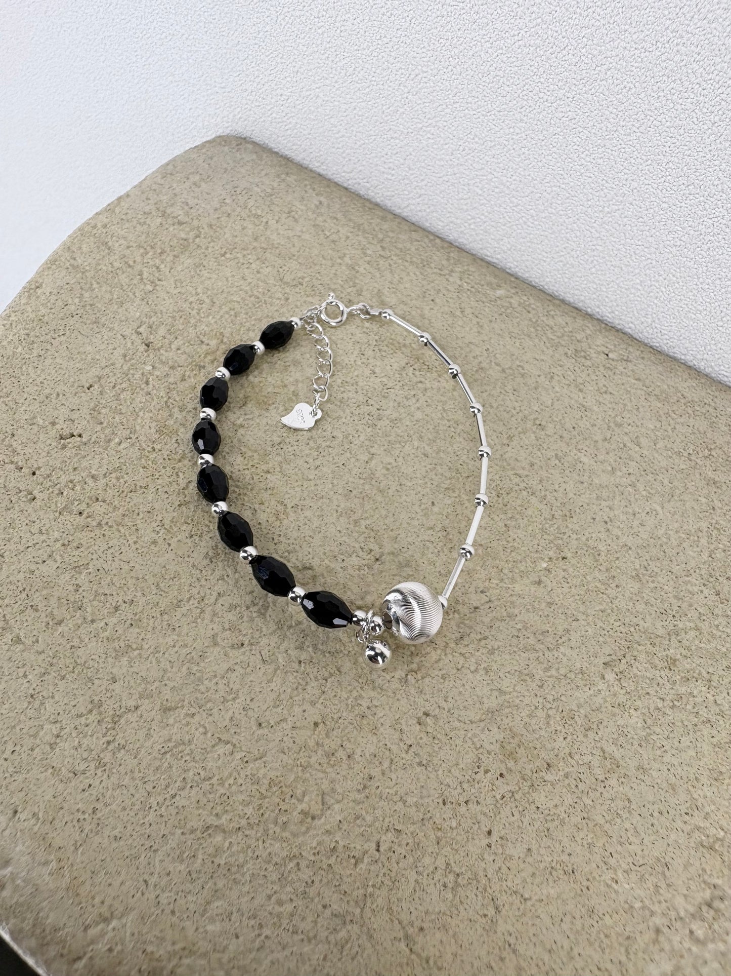 Mixed materials silver bracelet
