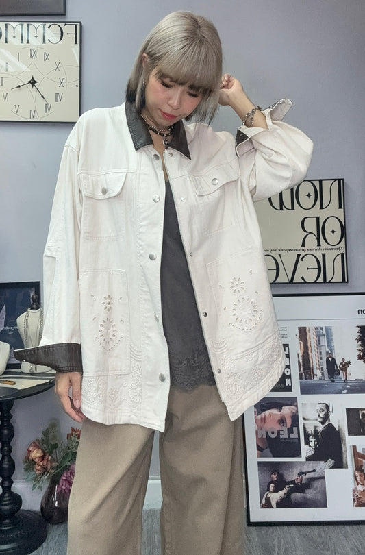 Embroidery hem zip jacket