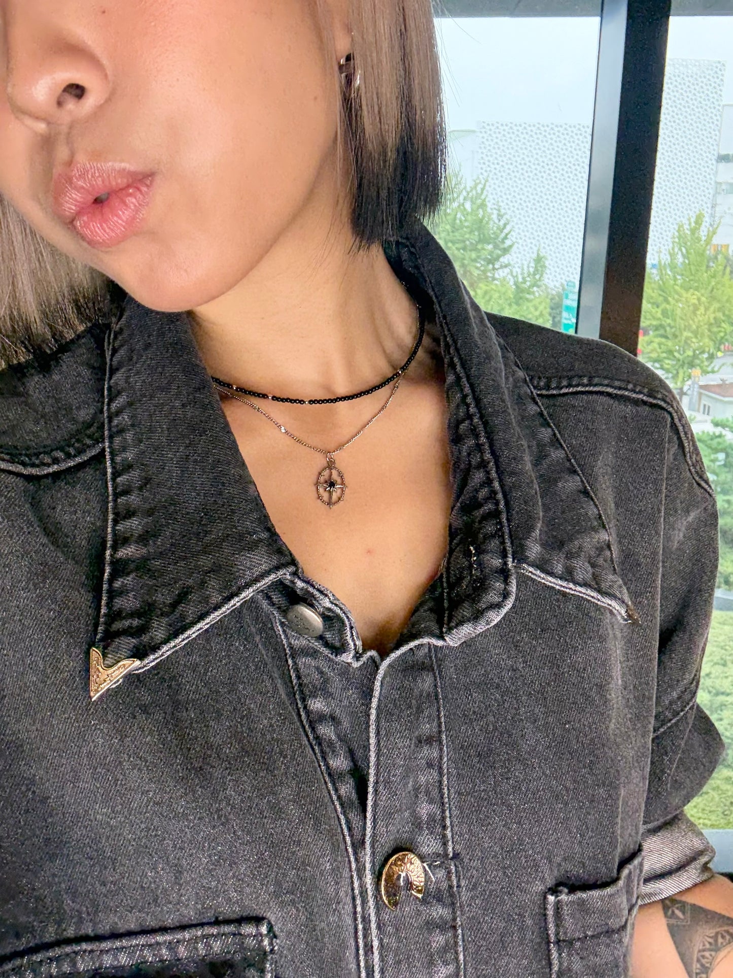 Embroidery patch denim shirt