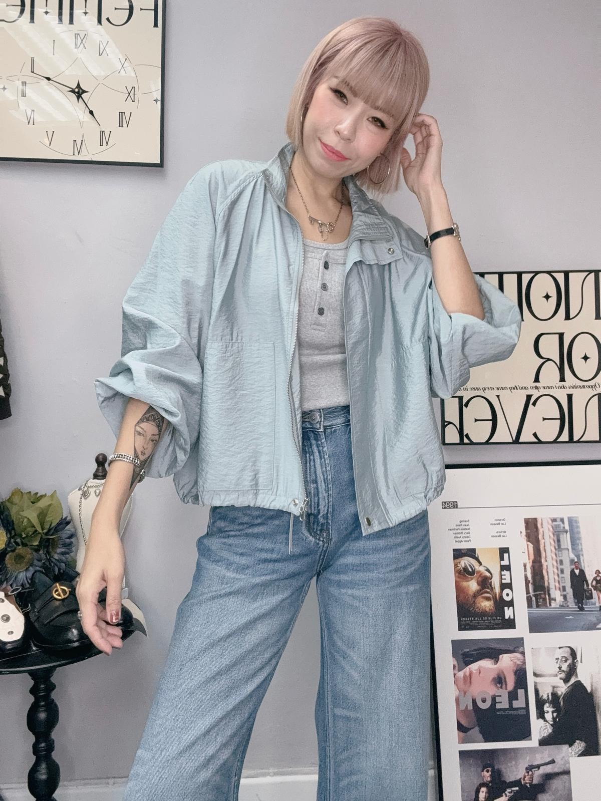(-20% Off)Puff Sleeves Zip Jacket