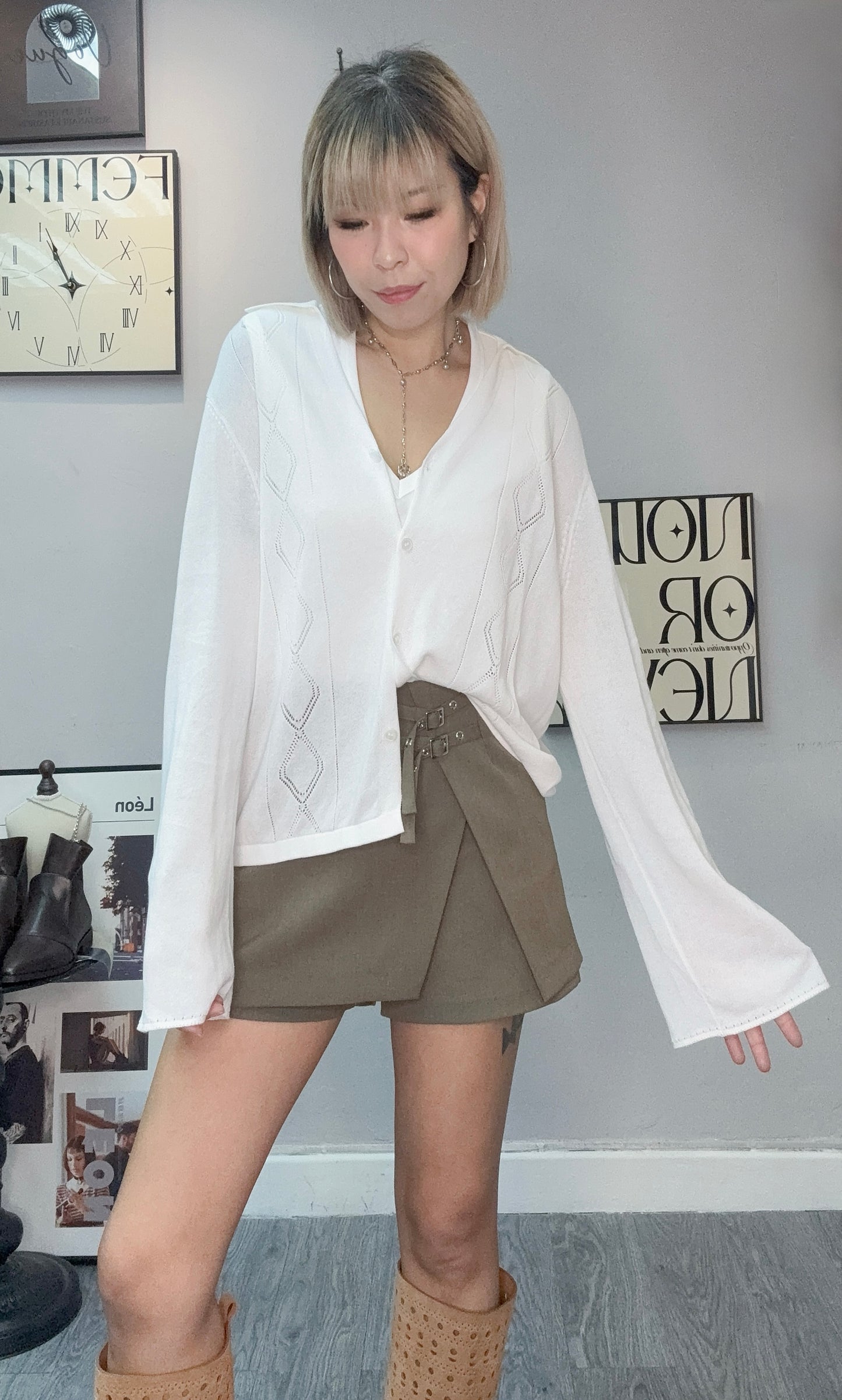 (🏷️-50%)Rhombus eyelet polo knit cardigan #00265