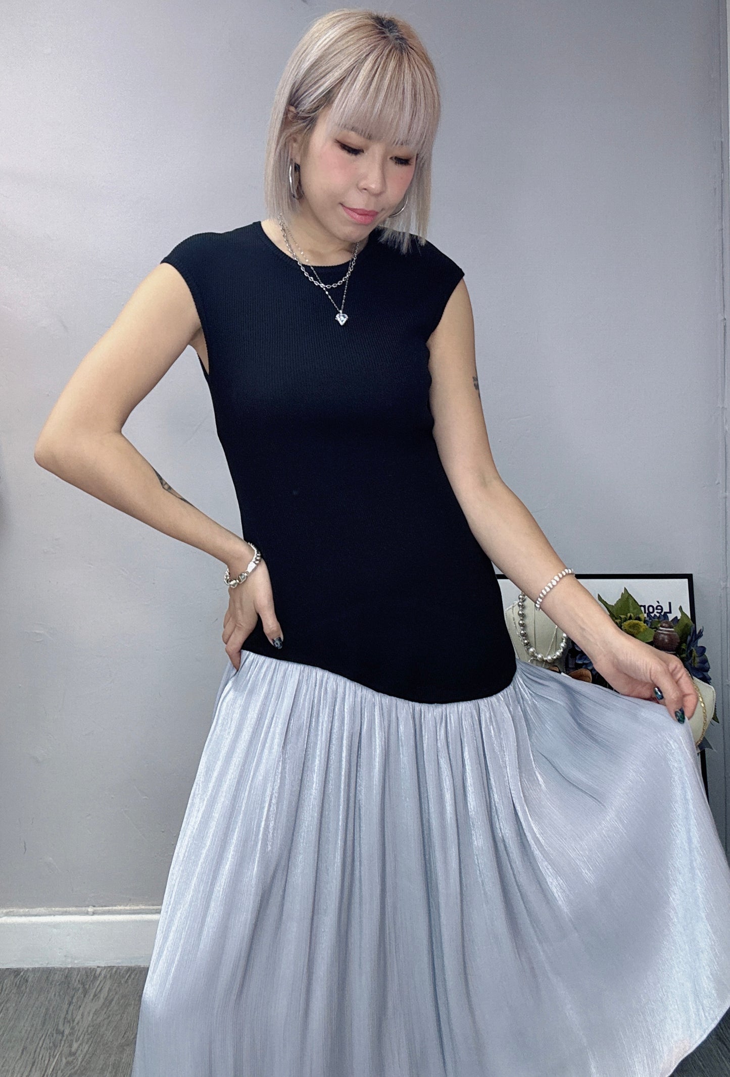 Knitted dress with silk