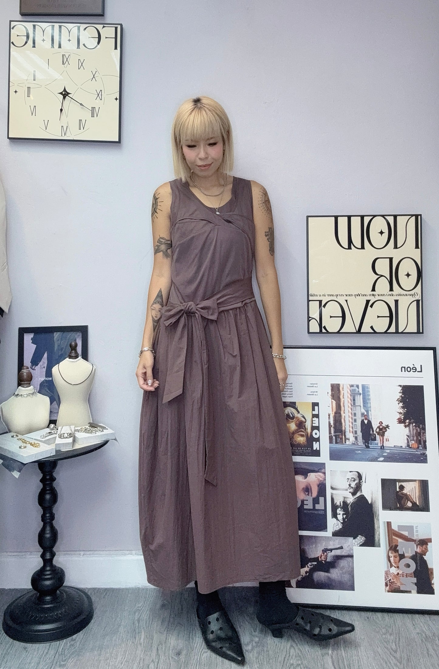 Two tone front ribbon vest dress