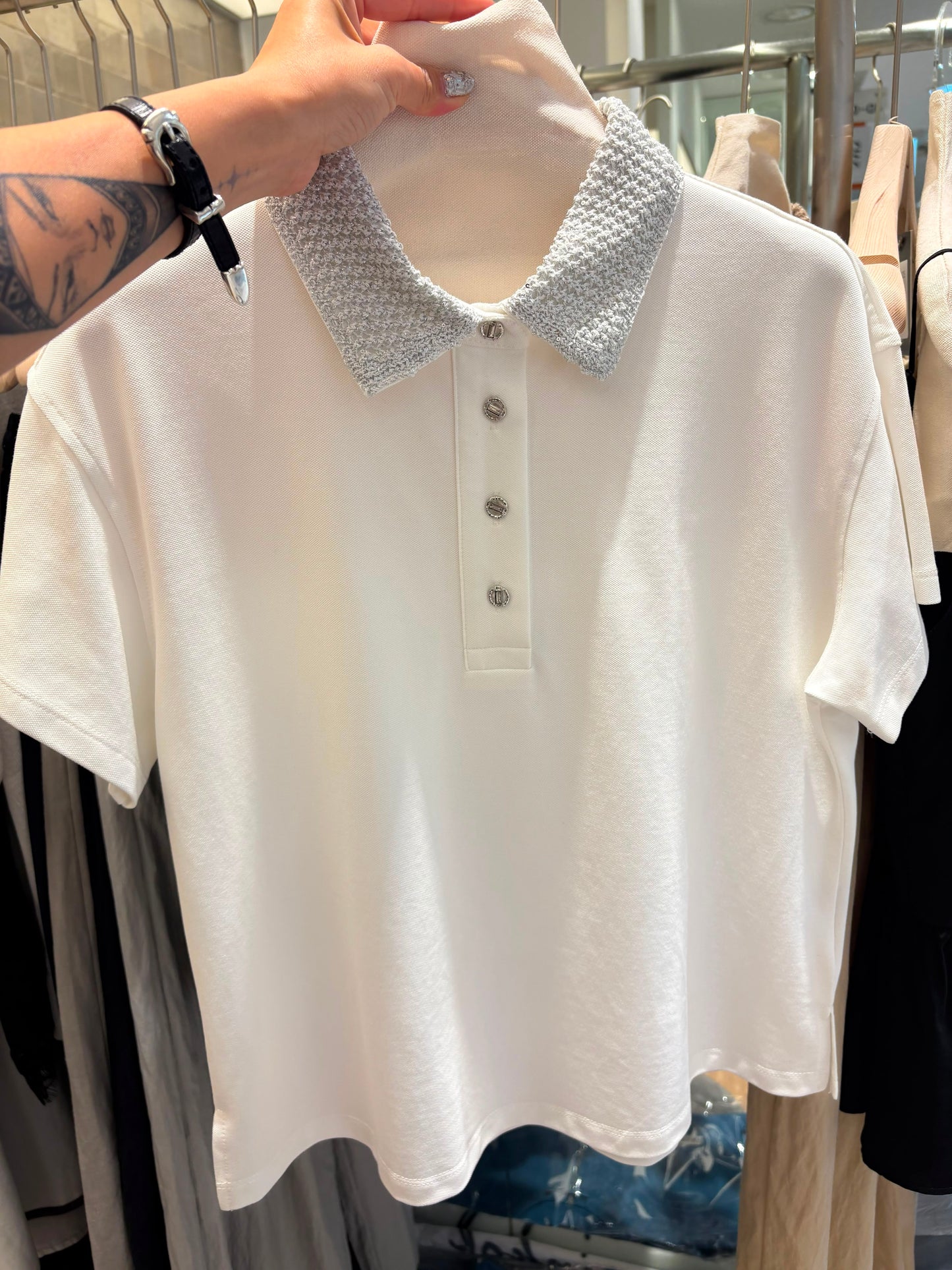 Knitted polo collar tee #00807