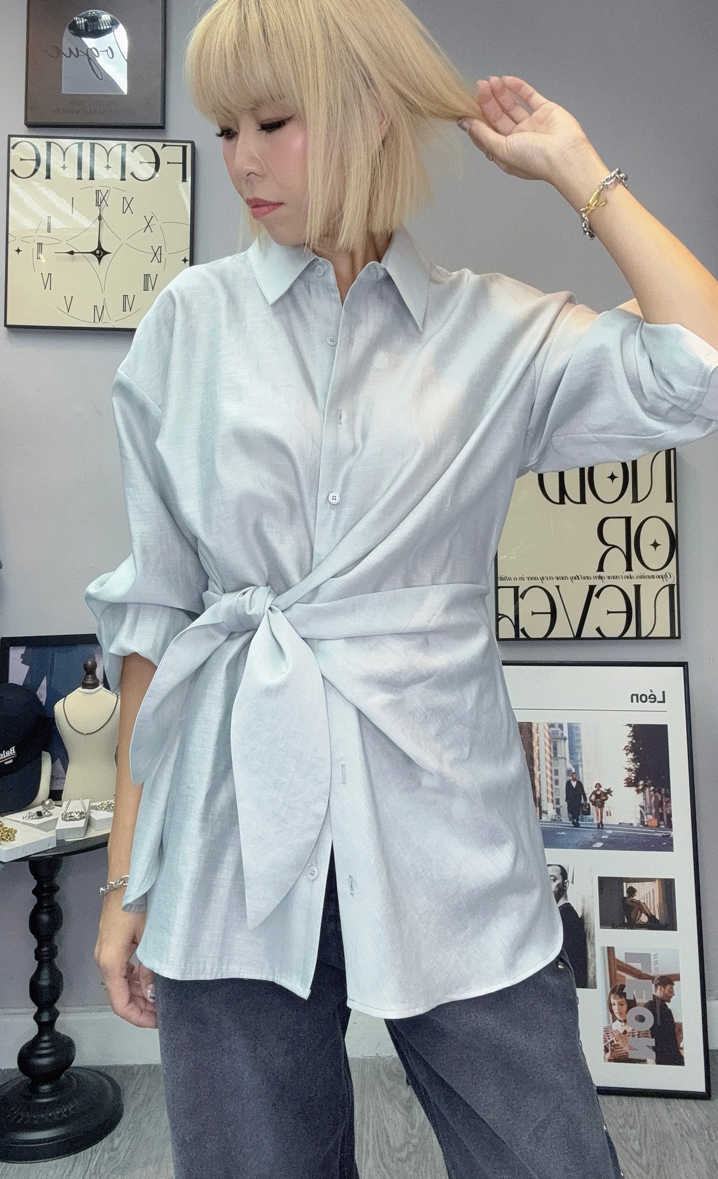 Silk tie shirt