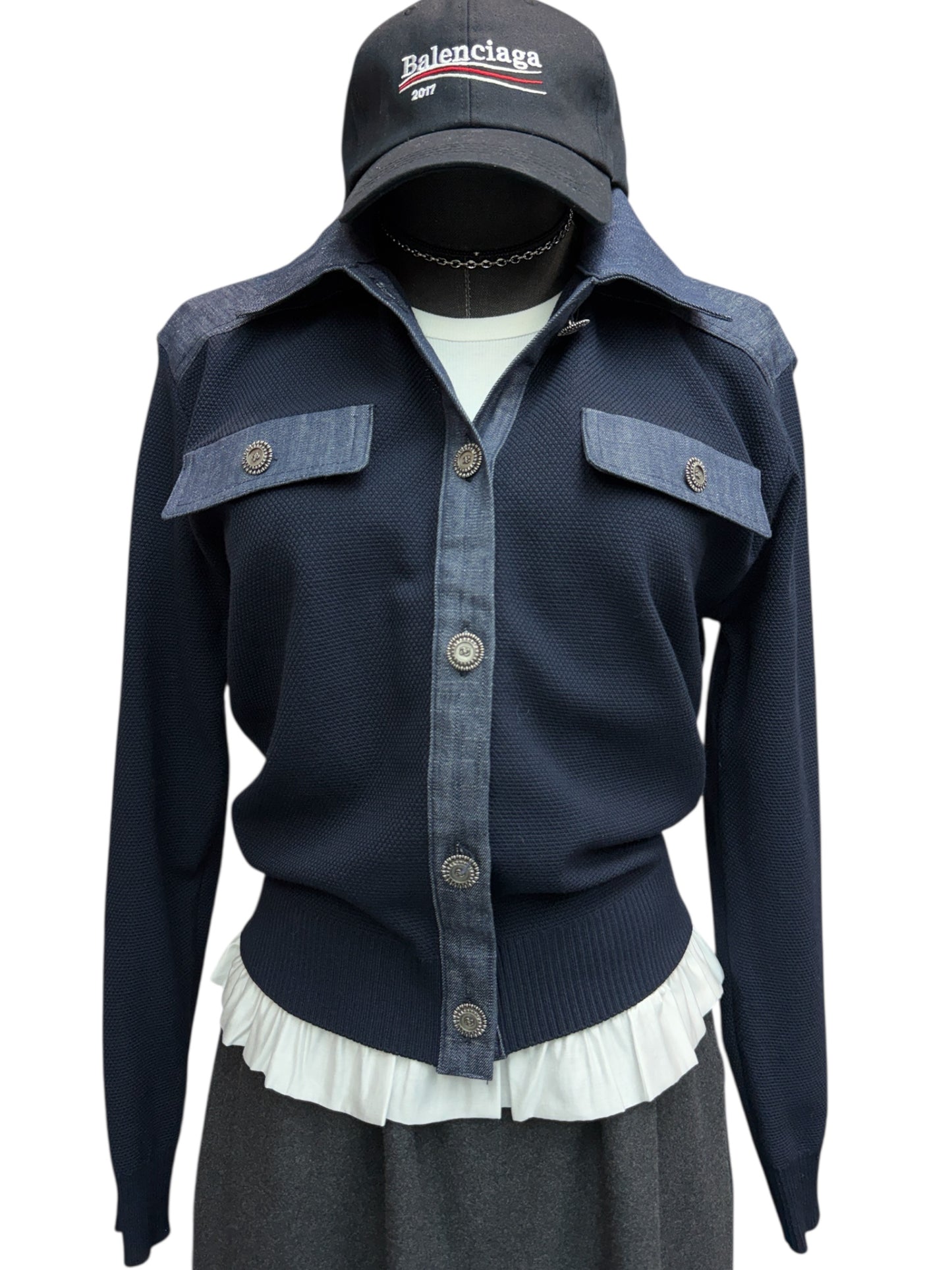 Denim X knit cardigan