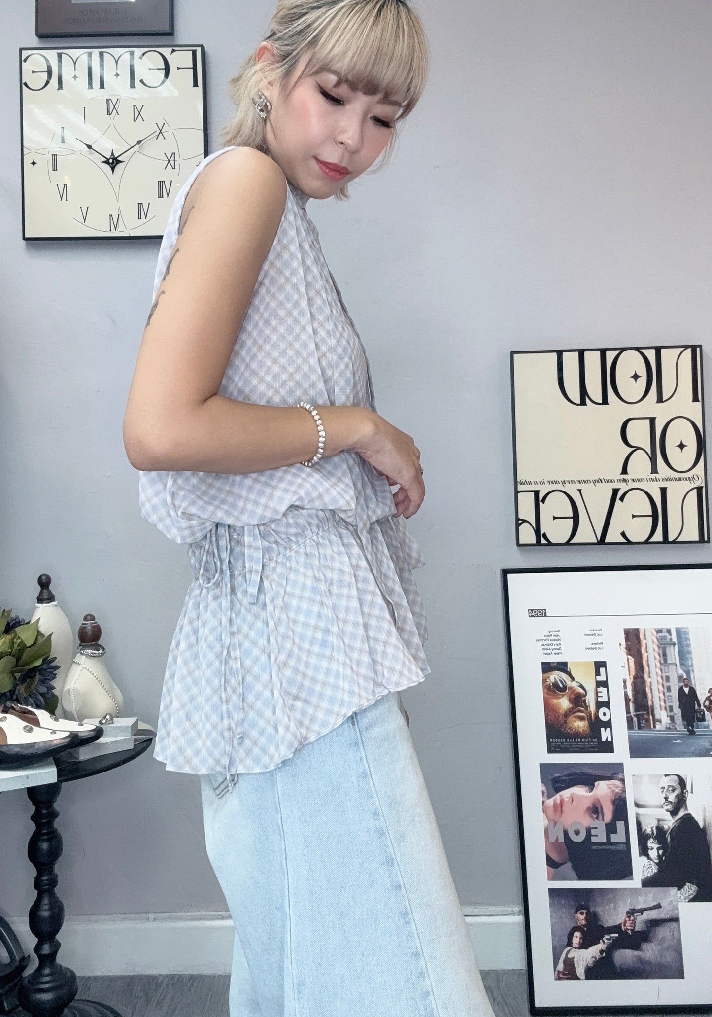 (-40%off)Checkered see through top