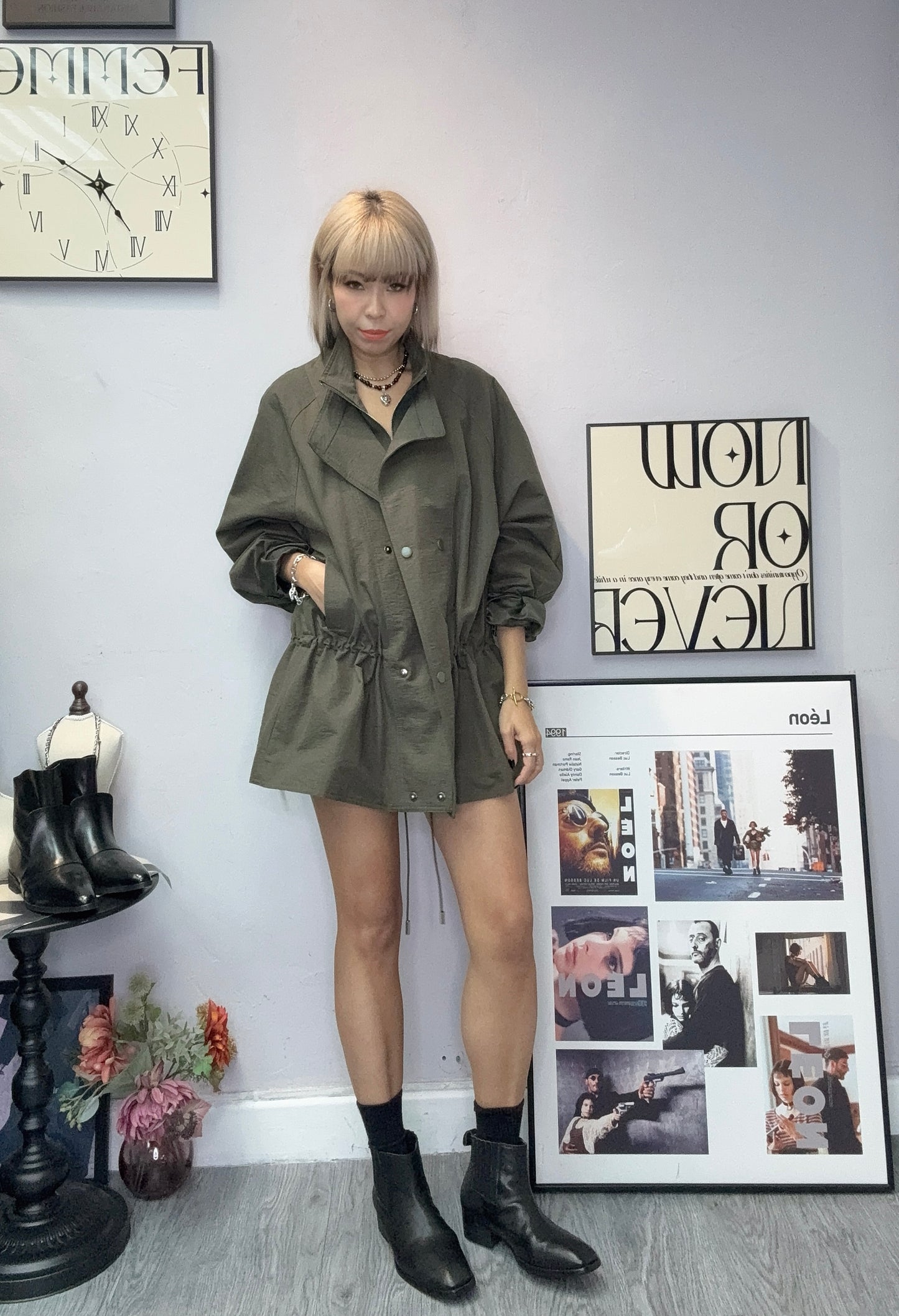Fake two piece tunic zip jacket