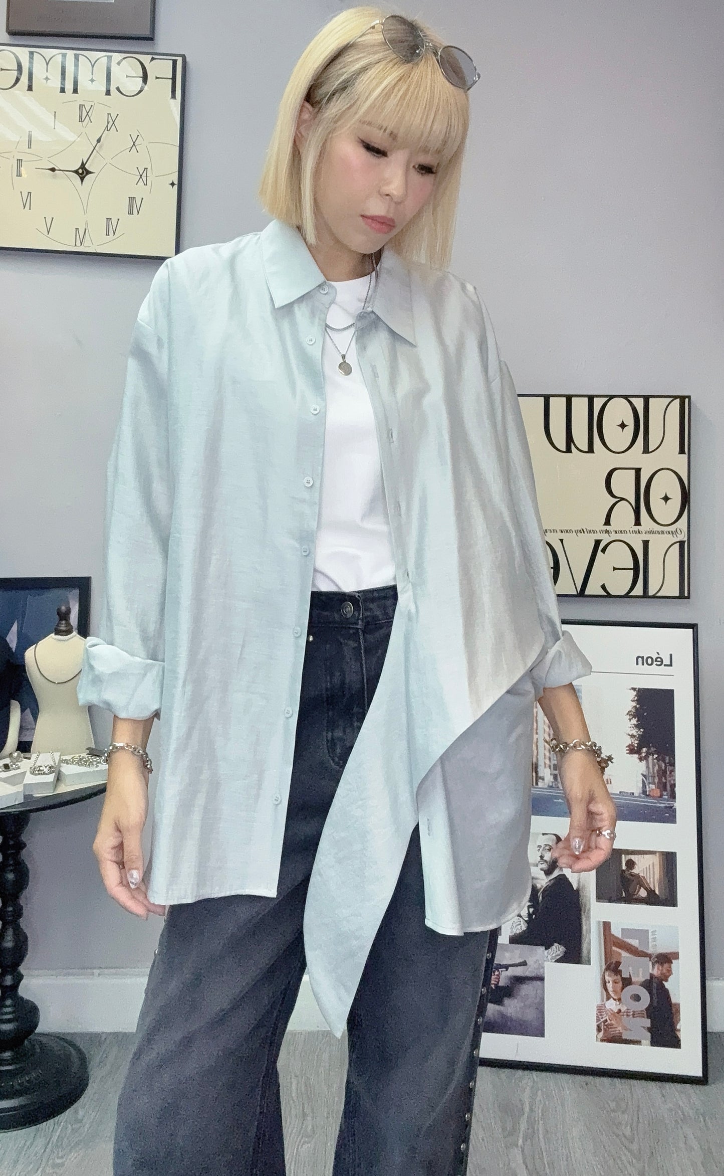 Silk tie shirt