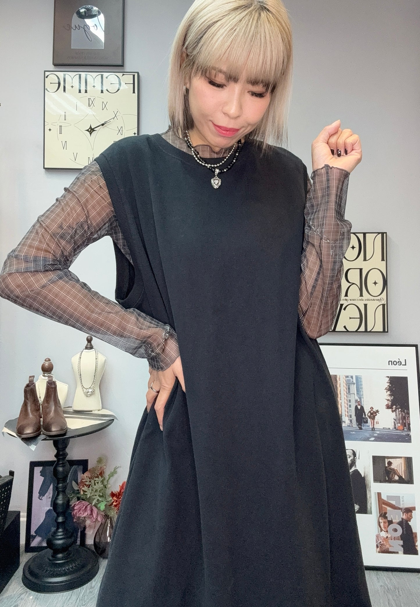 See through checked top