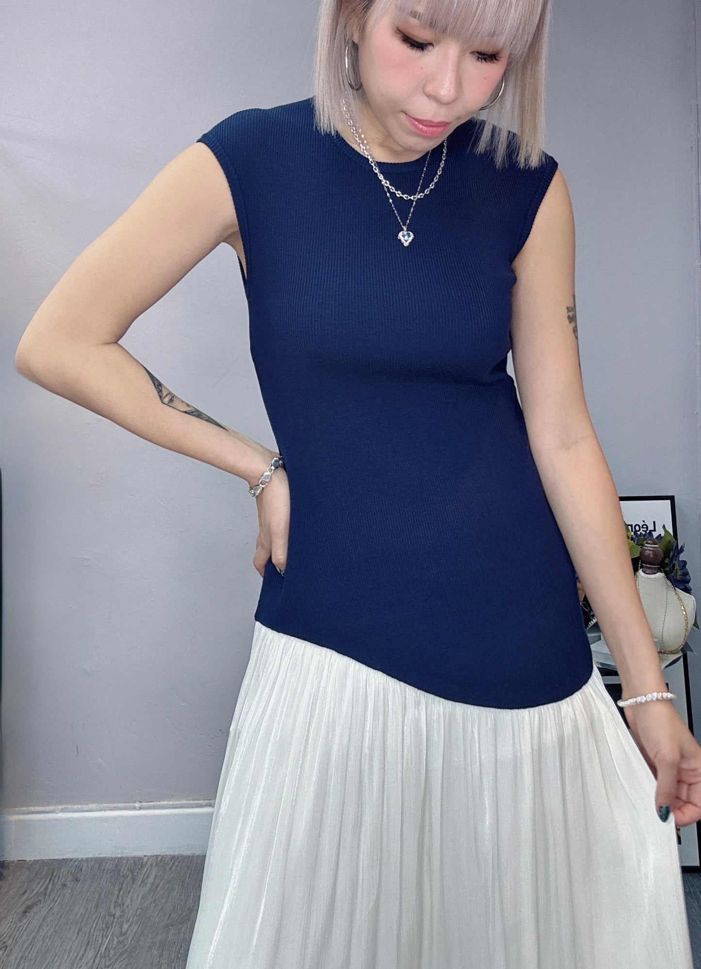 Knitted dress with silk