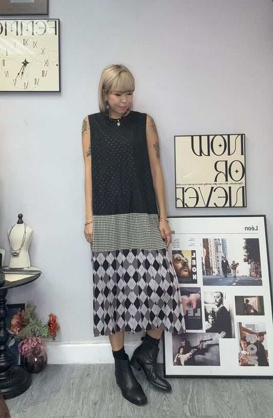 pattern chiffon vest dress