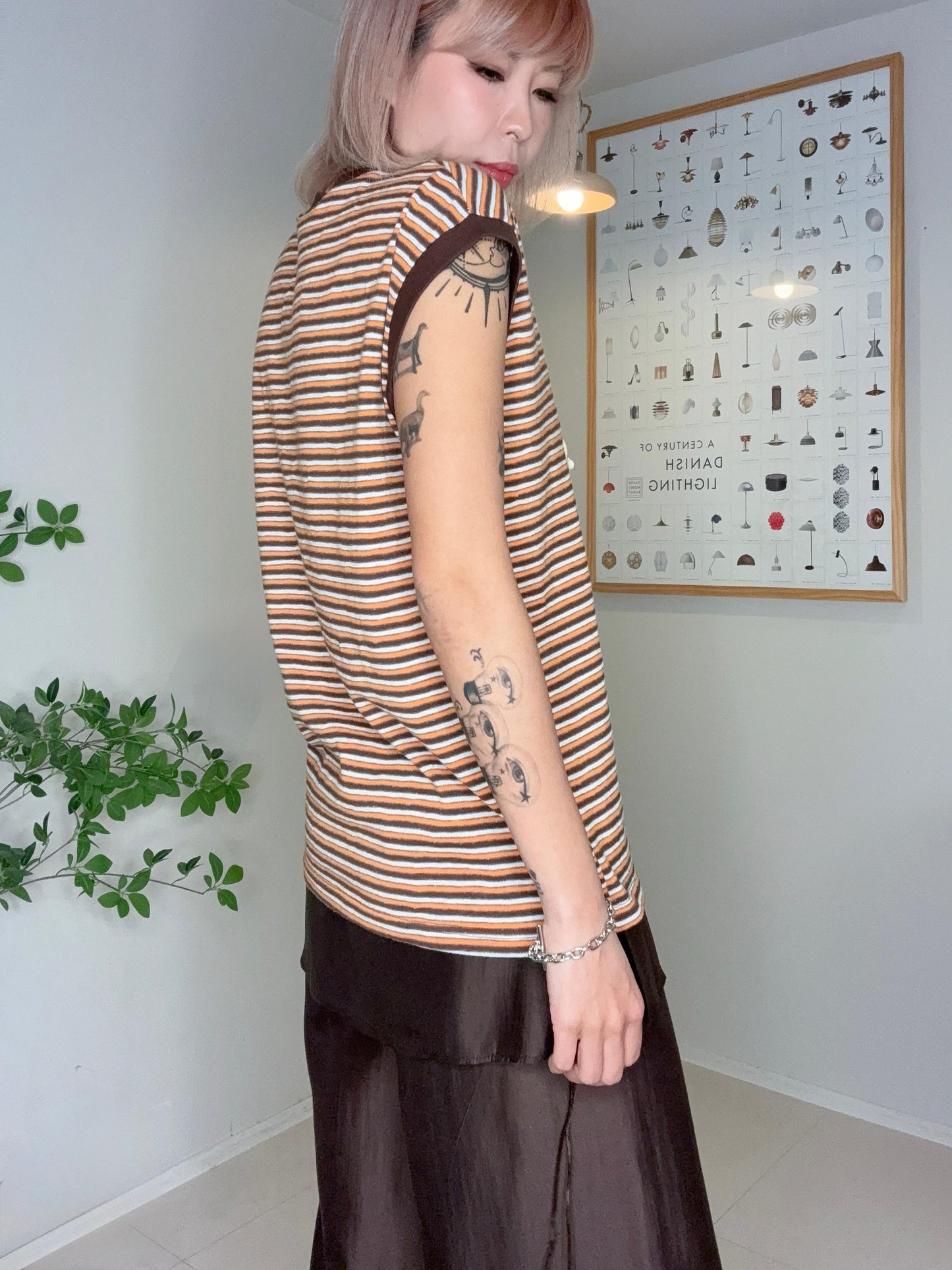 Striped brushed cotton sleeveless #00706
