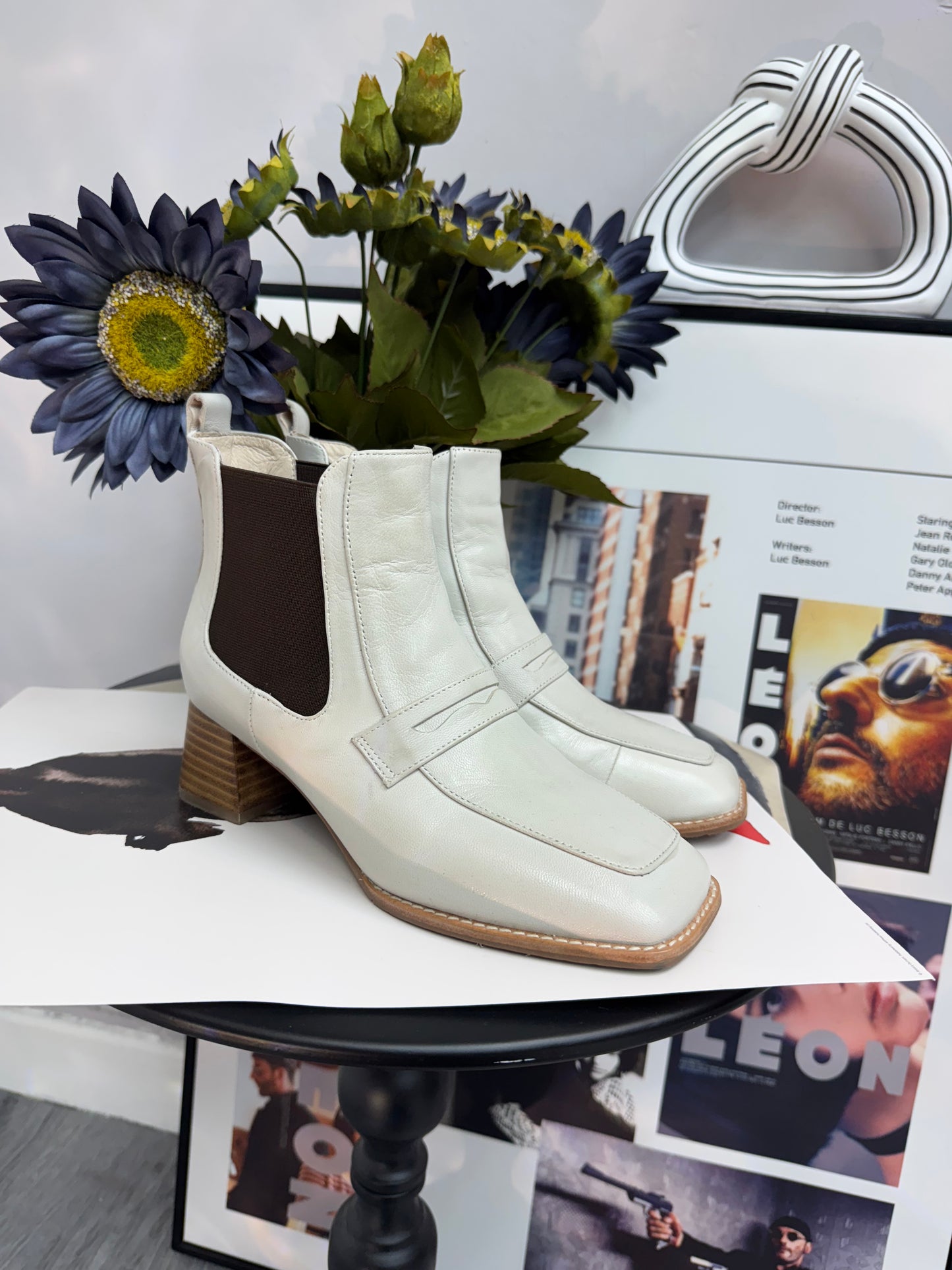 Calfskin leather boots