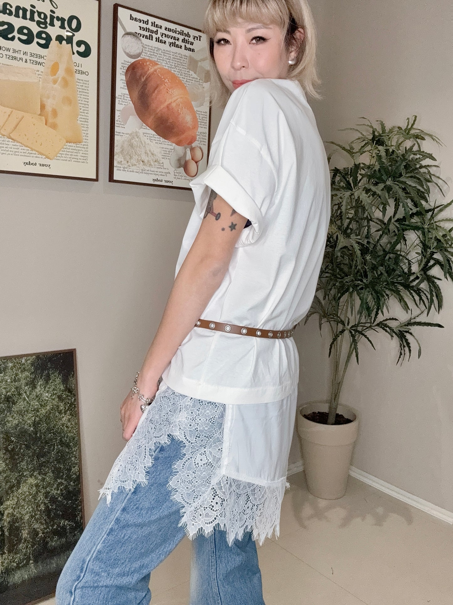 lace bottom tee #00362