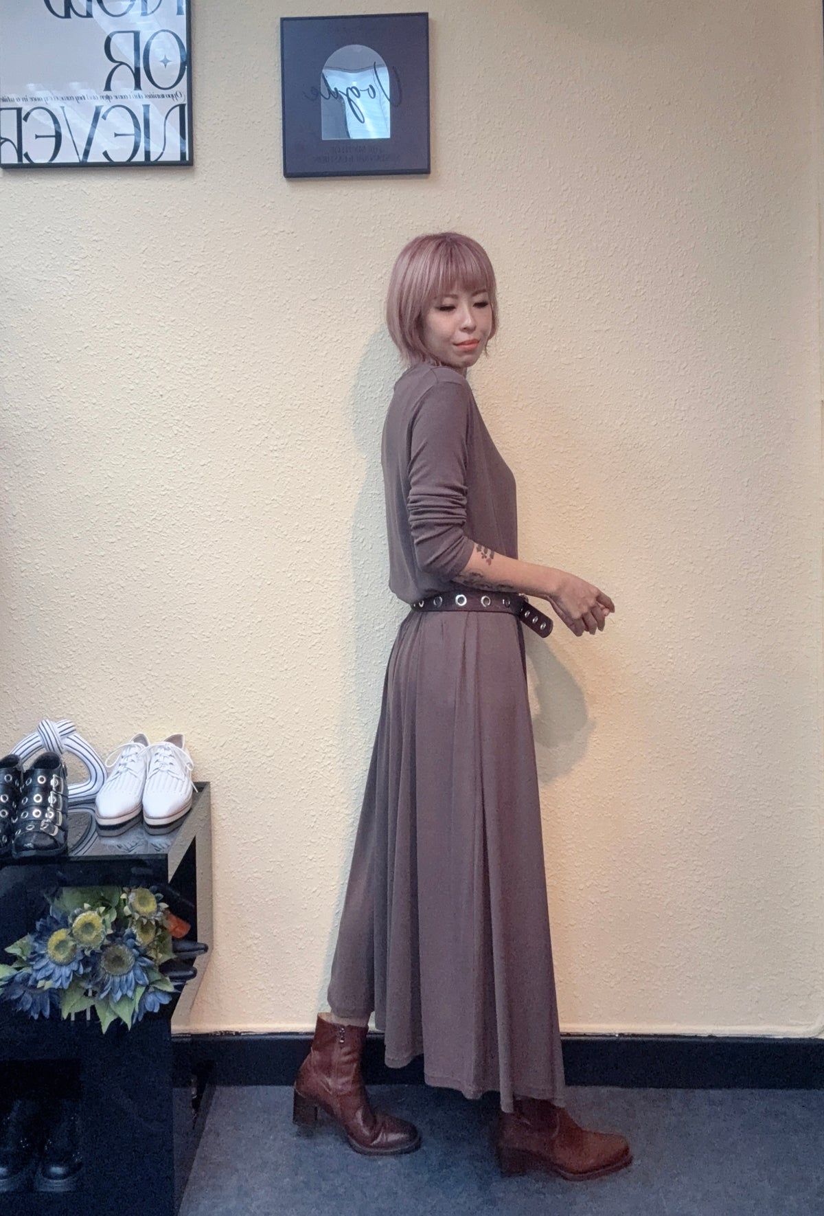 One button cotton one piece #00866